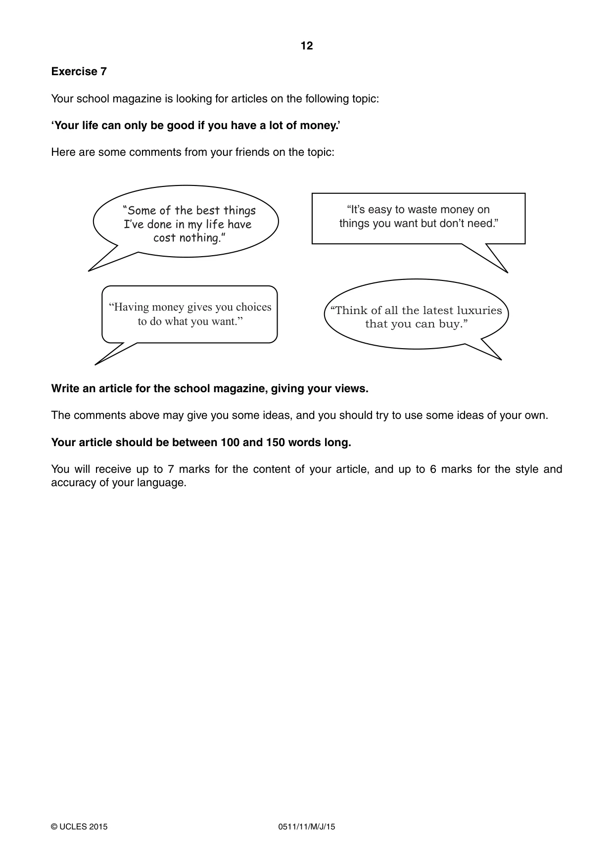 Cambridge IGCSE English - Second Language (count-in oral) 0511 2015 May/June Paper 1 · Variant 1 question paper, page 12 of 16