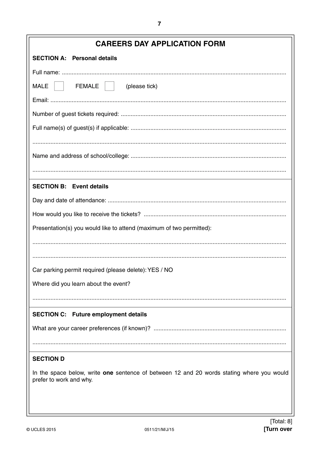 Cambridge IGCSE English - Second Language (count-in oral) 0511 2015 May/June Paper 2 · Variant 1 question paper, page 7 of 16
