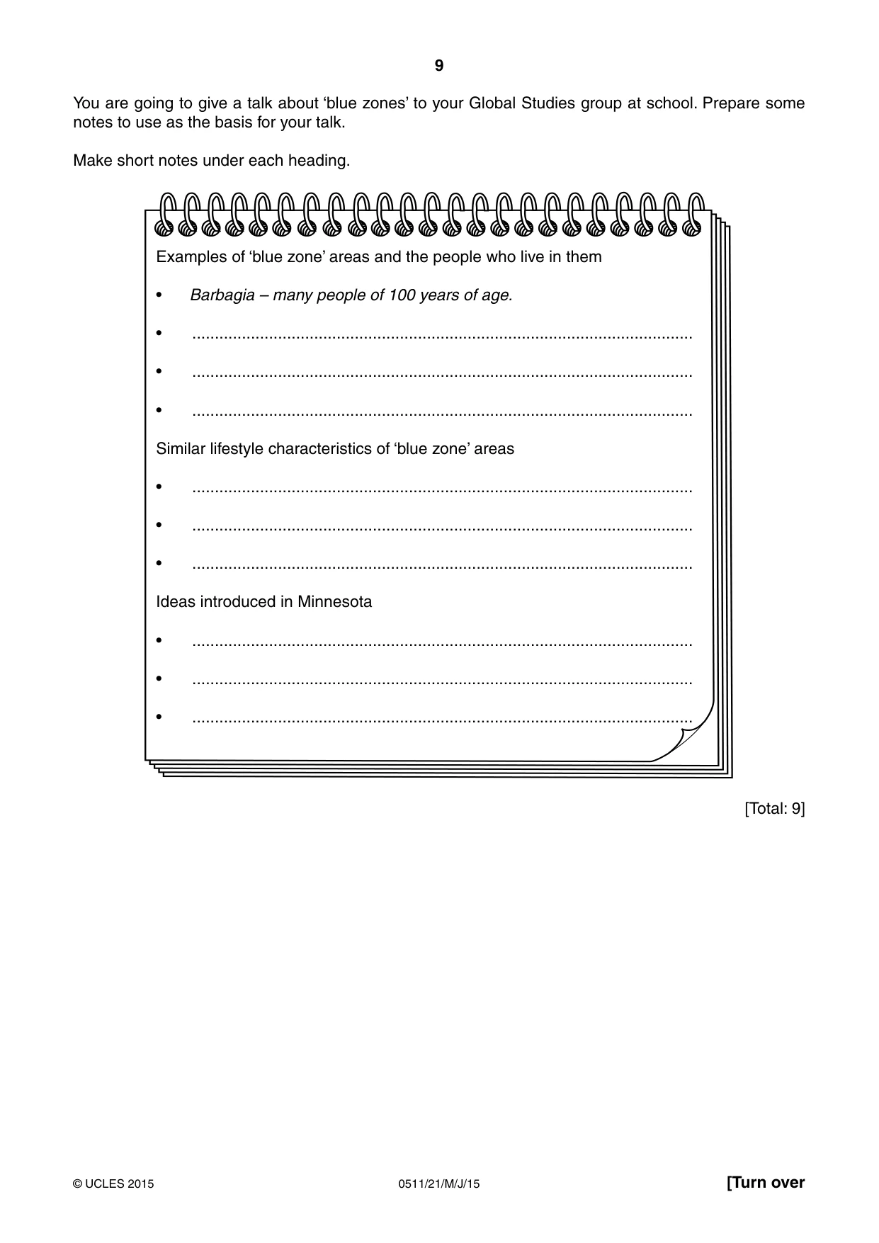 Cambridge IGCSE English - Second Language (count-in oral) 0511 2015 May/June Paper 2 · Variant 1 question paper, page 9 of 16