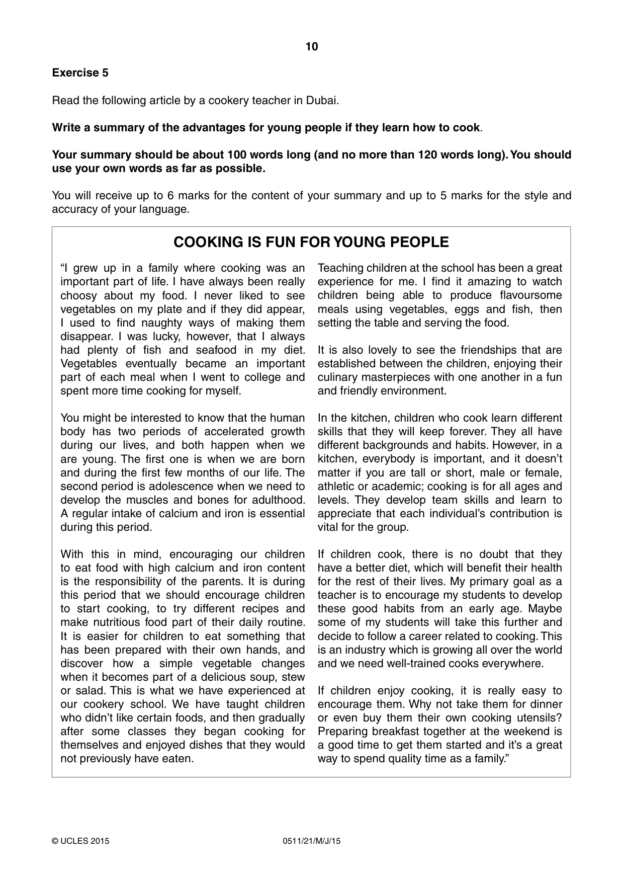 Cambridge IGCSE English - Second Language (count-in oral) 0511 2015 May/June Paper 2 · Variant 1 question paper, page 10 of 16