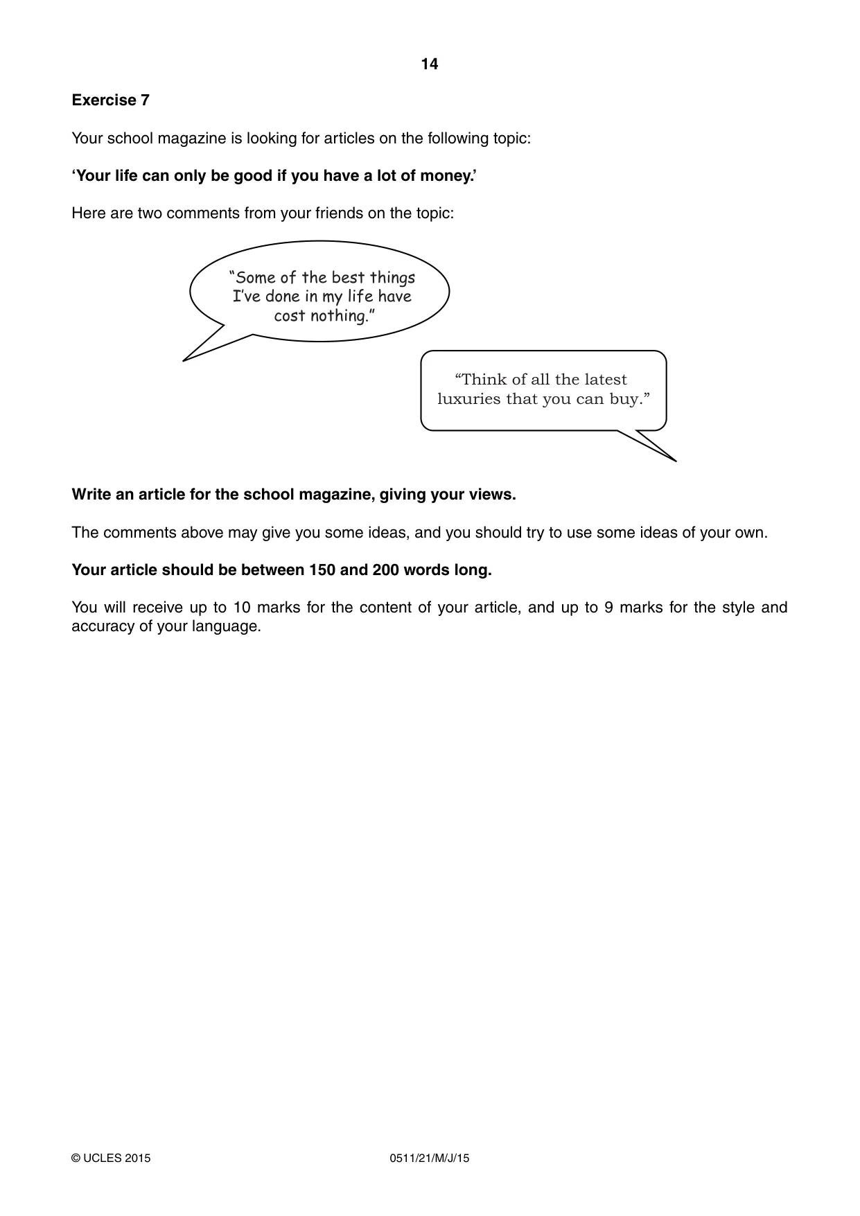 Cambridge IGCSE English - Second Language (count-in oral) 0511 2015 May/June Paper 2 · Variant 1 question paper, page 14 of 16