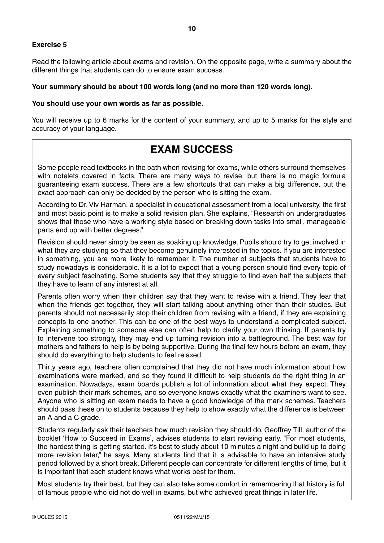 Cambridge IGCSE English - Second Language (count-in oral) 0511 2015 May/June Paper 2 · Variant 2 question paper, page 10 of 16