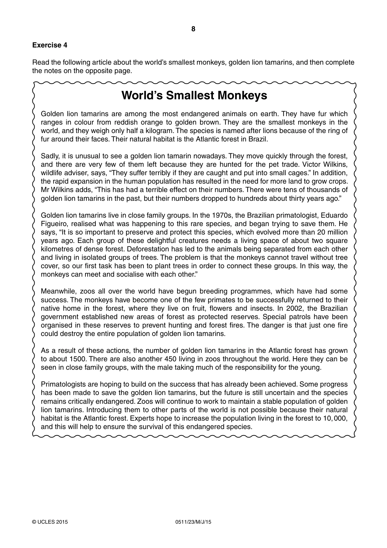 Cambridge IGCSE English - Second Language (count-in oral) 0511 2015 May/June Paper 2 · Variant 3 question paper, page 8 of 16