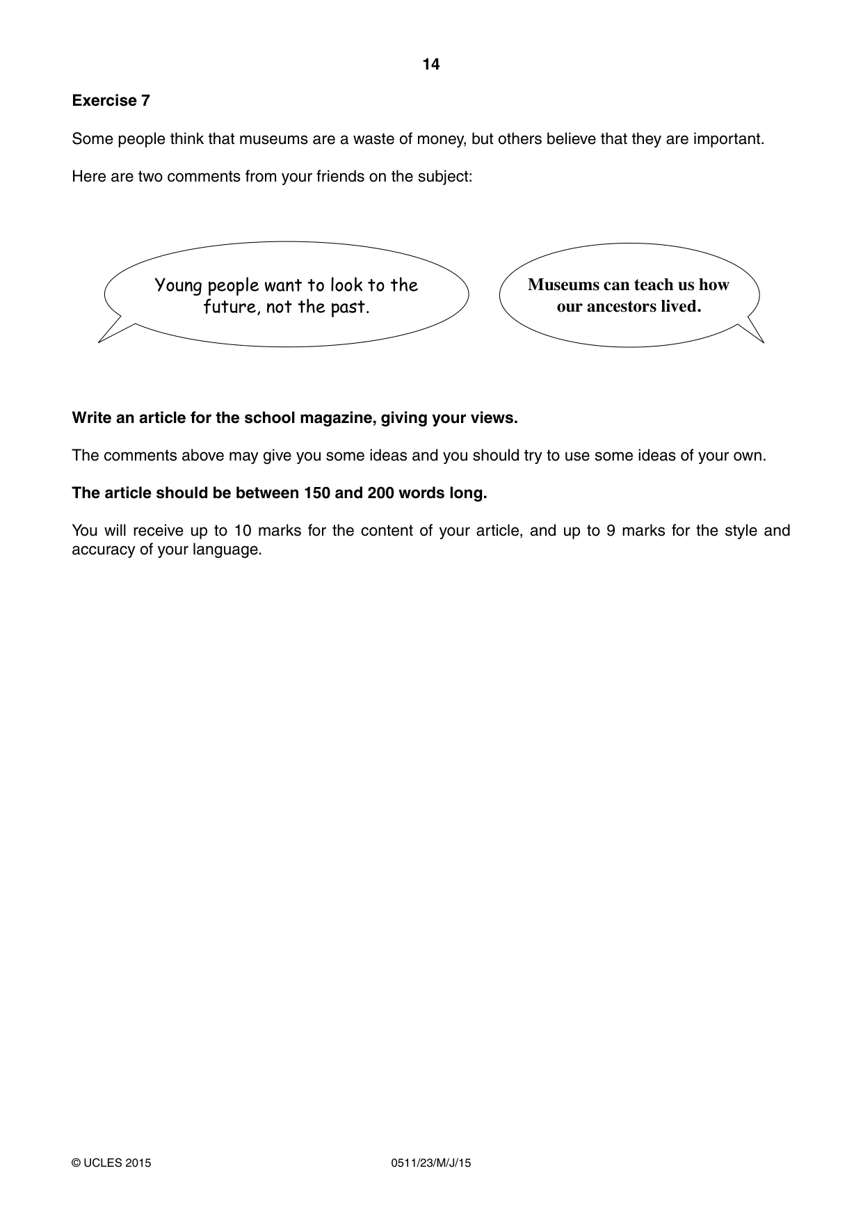 Cambridge IGCSE English - Second Language (count-in oral) 0511 2015 May/June Paper 2 · Variant 3 question paper, page 14 of 16