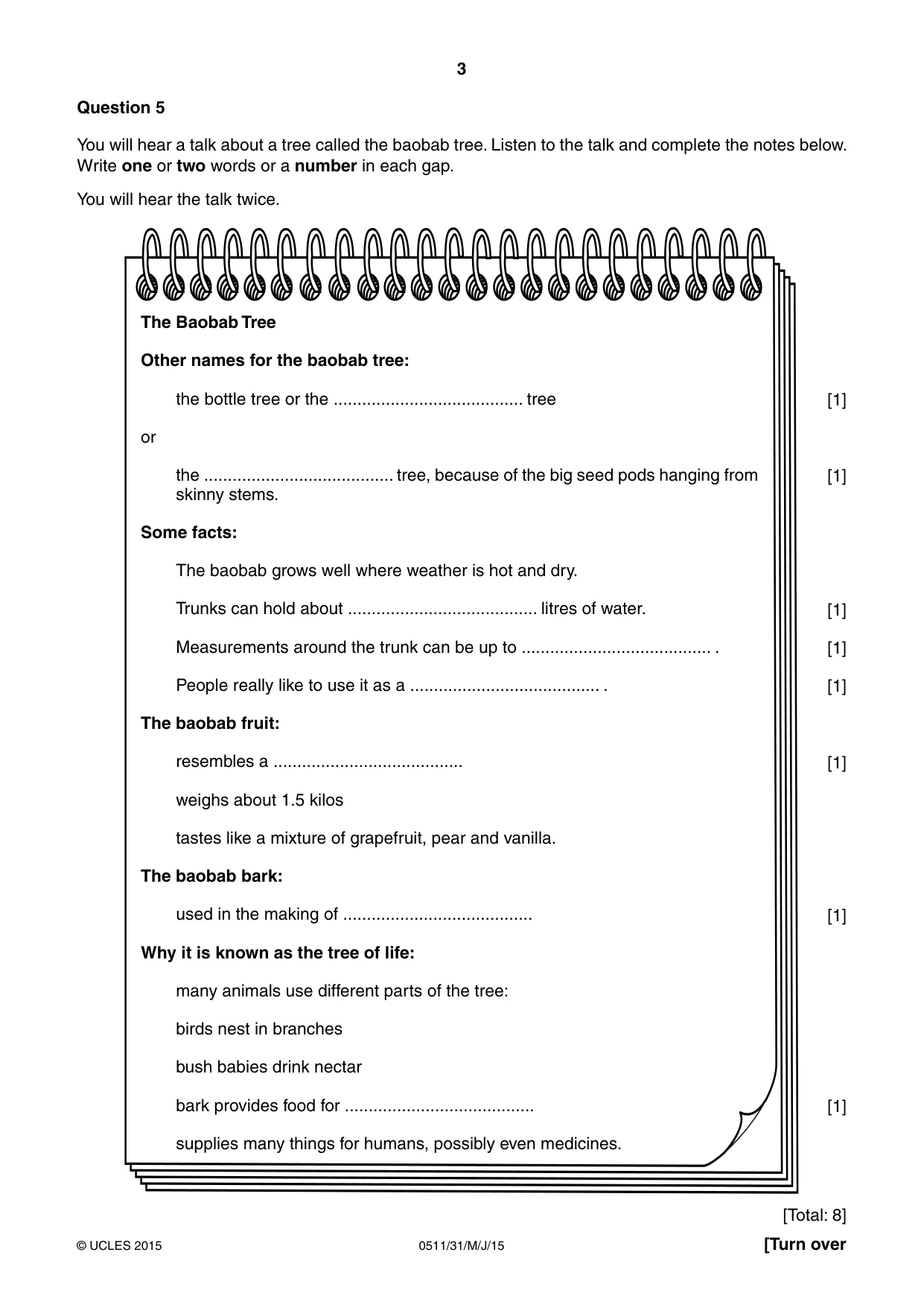 Cambridge IGCSE English - Second Language (count-in oral) 0511 2015 May/June Paper 3 · Variant 1 question paper, page 3 of 8