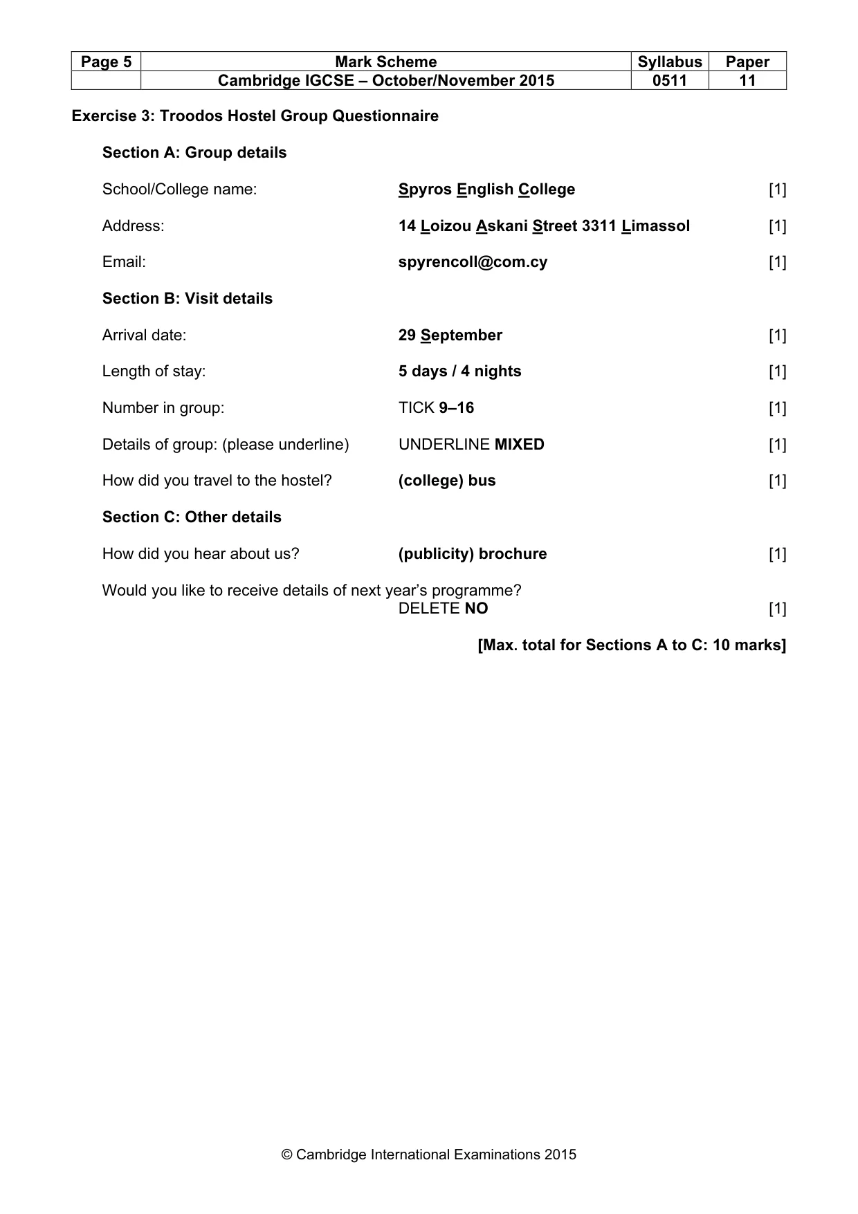 Mark scheme, page 5 of 11