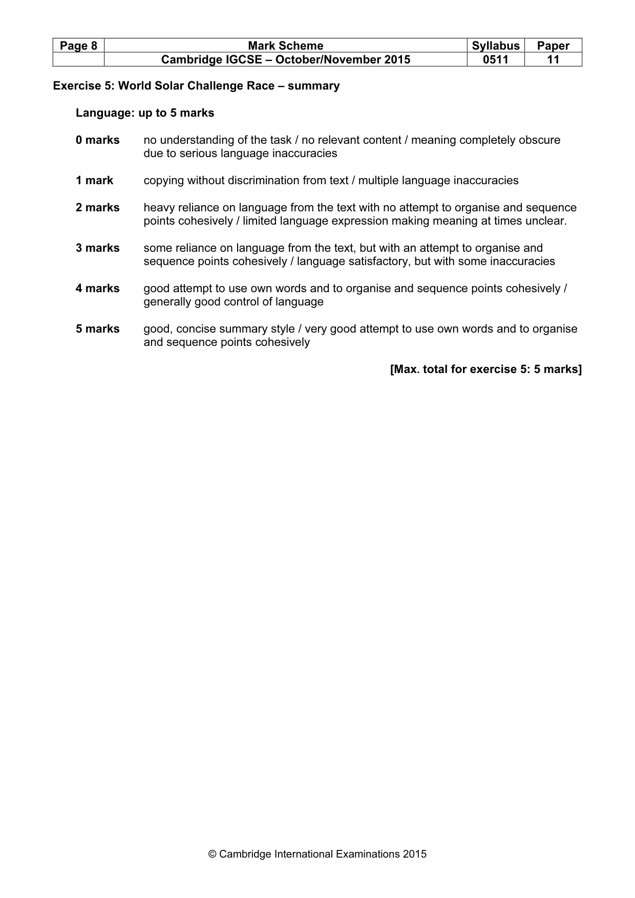 Mark scheme, page 8 of 11