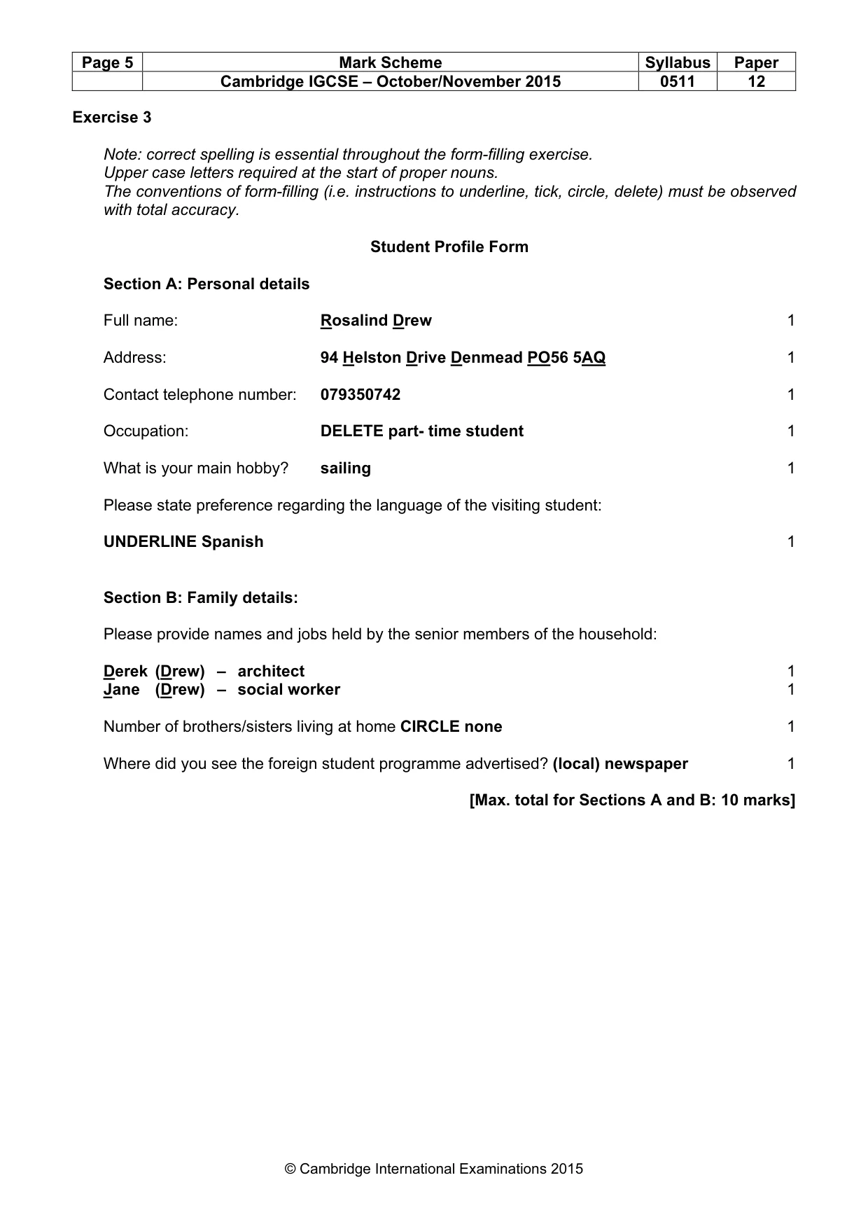 Mark scheme, page 5 of 11