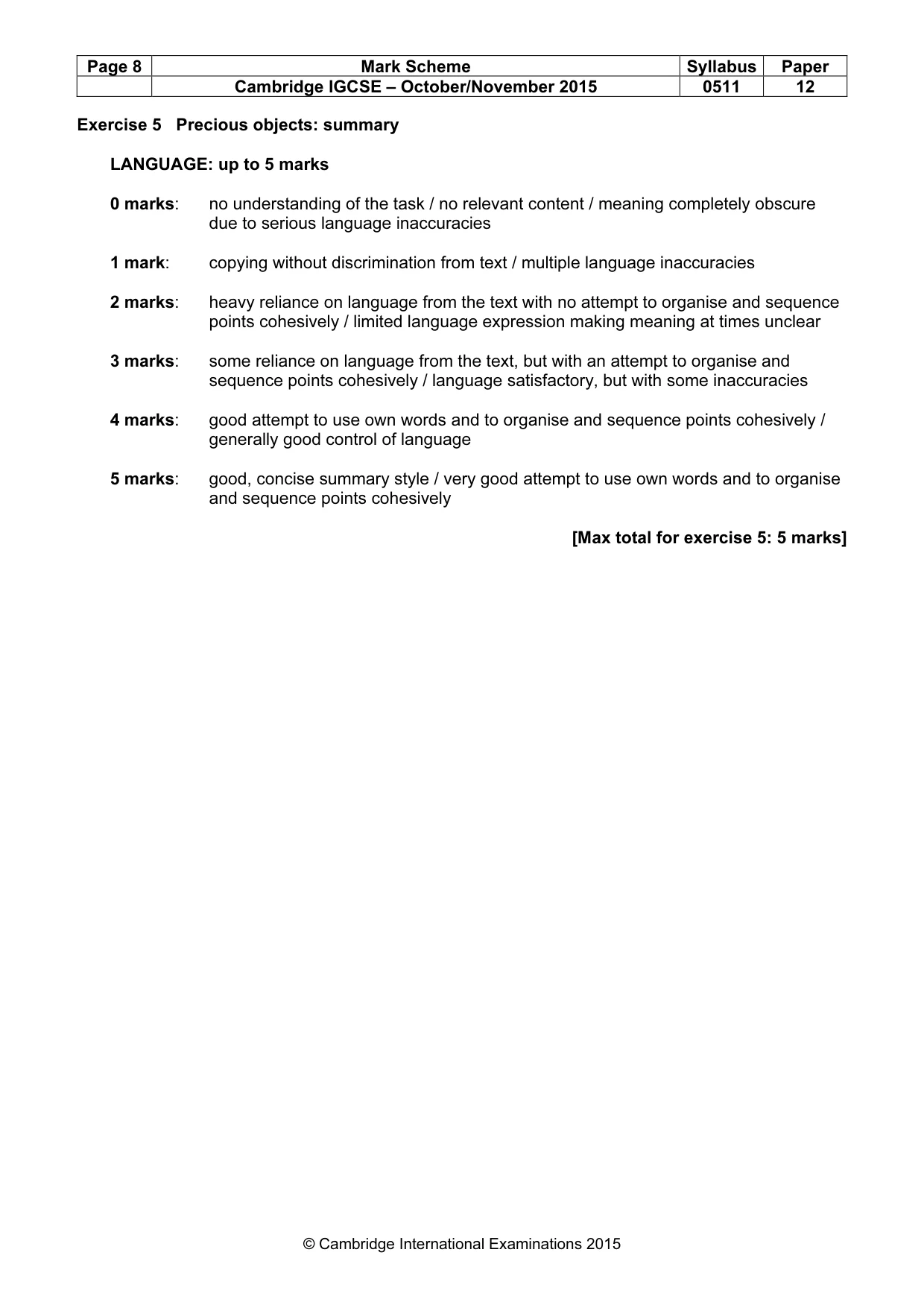 Mark scheme, page 8 of 11
