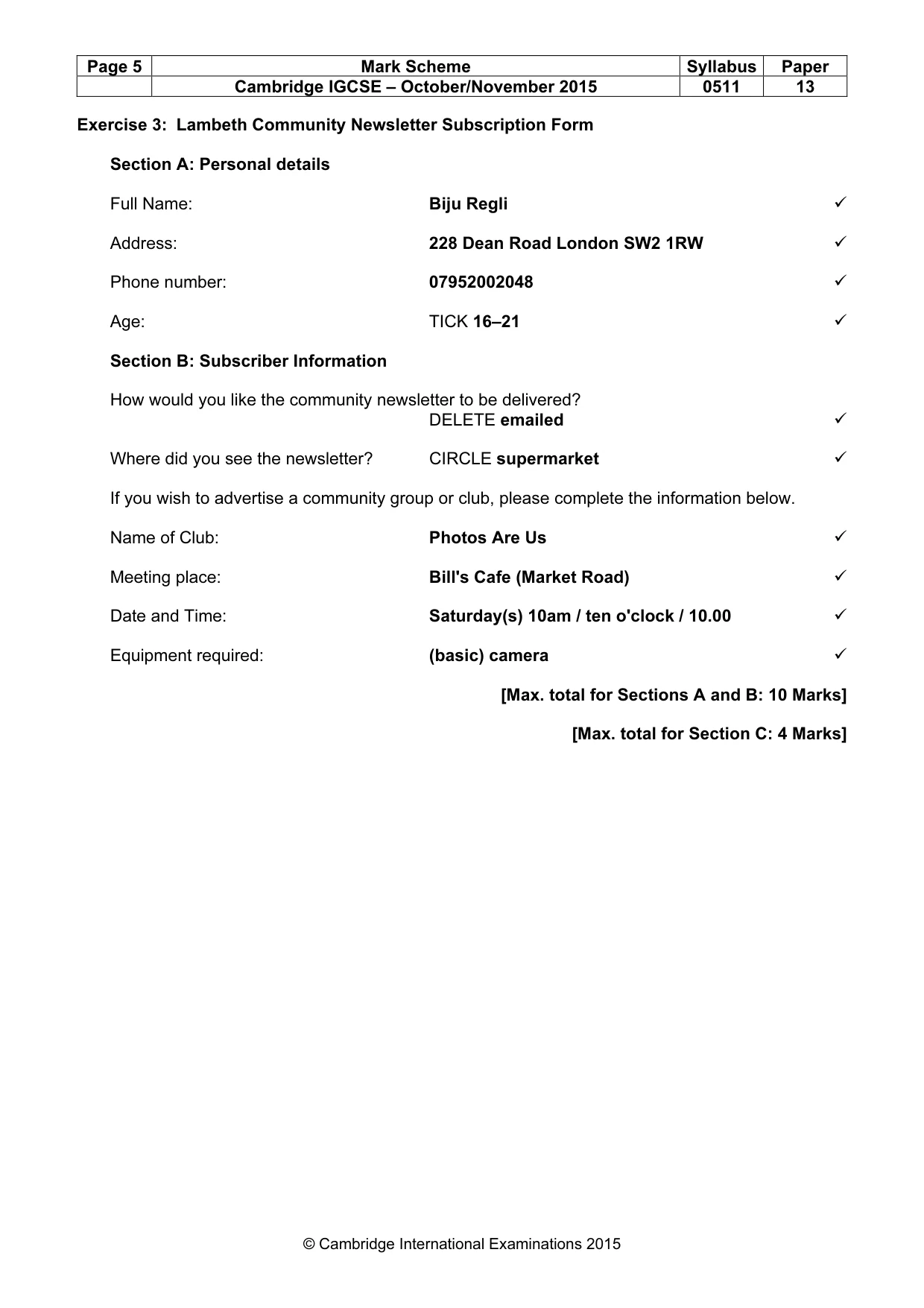 Mark scheme, page 5 of 11