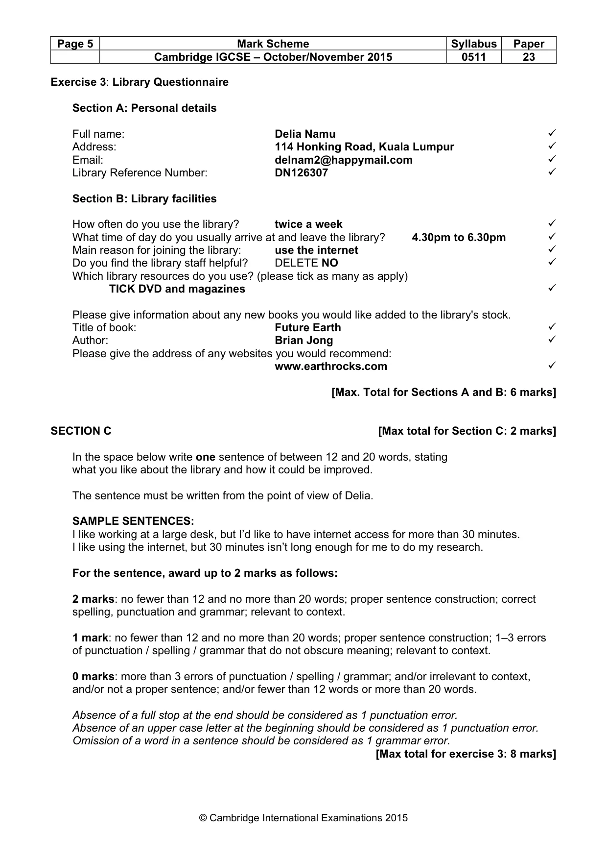 Mark scheme, page 5 of 10