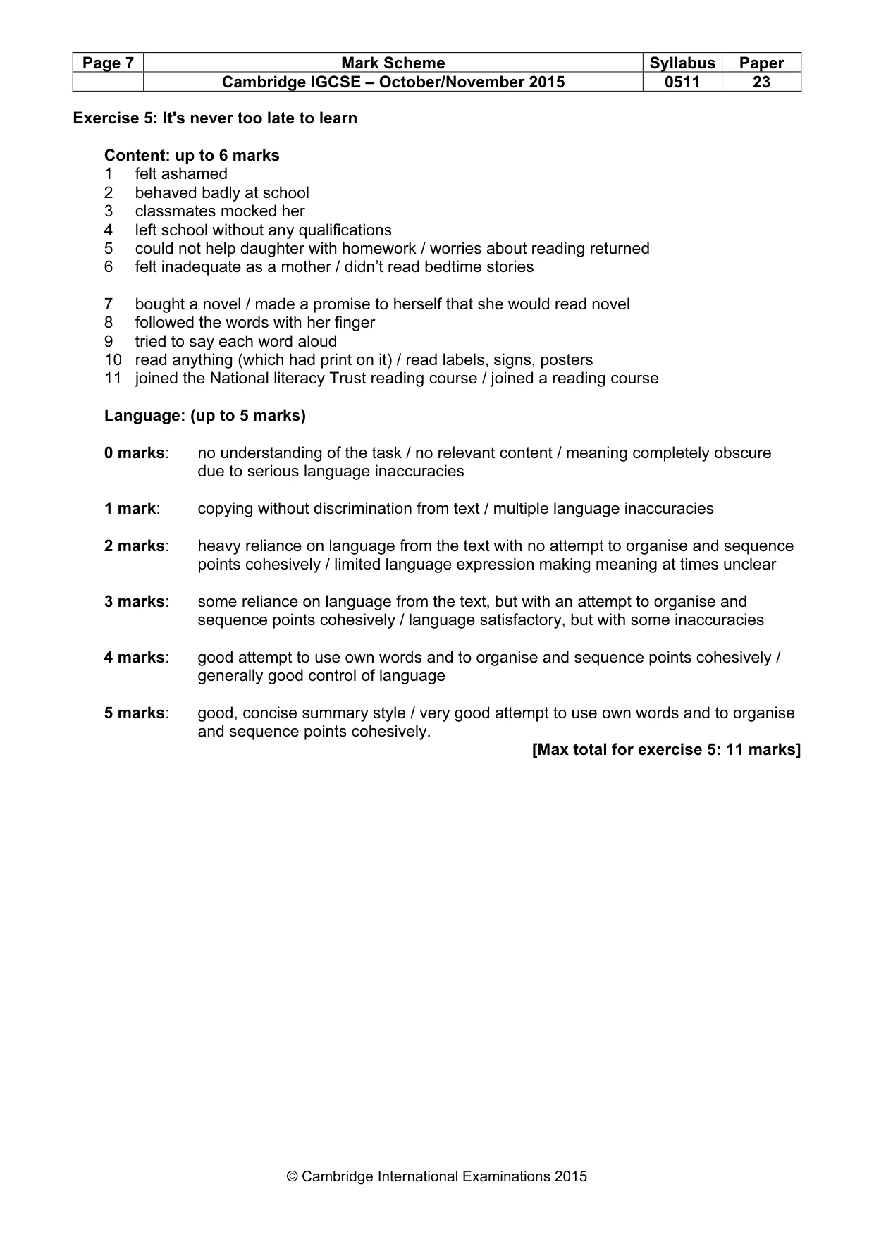 Mark scheme, page 7 of 10