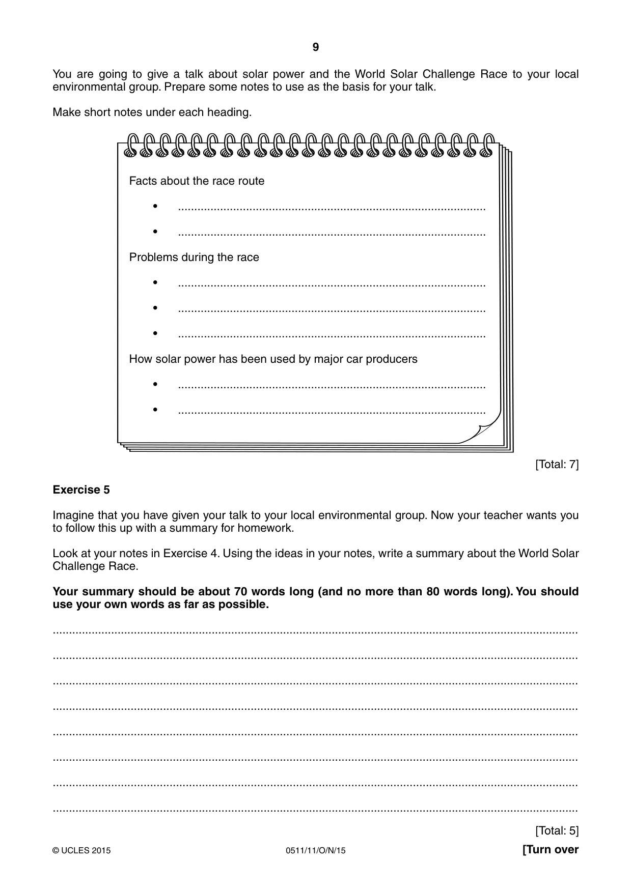 Cambridge IGCSE English - Second Language (count-in oral) 0511 2015 Oct/Nov Paper 1 · Variant 1 question paper, page 9 of 16