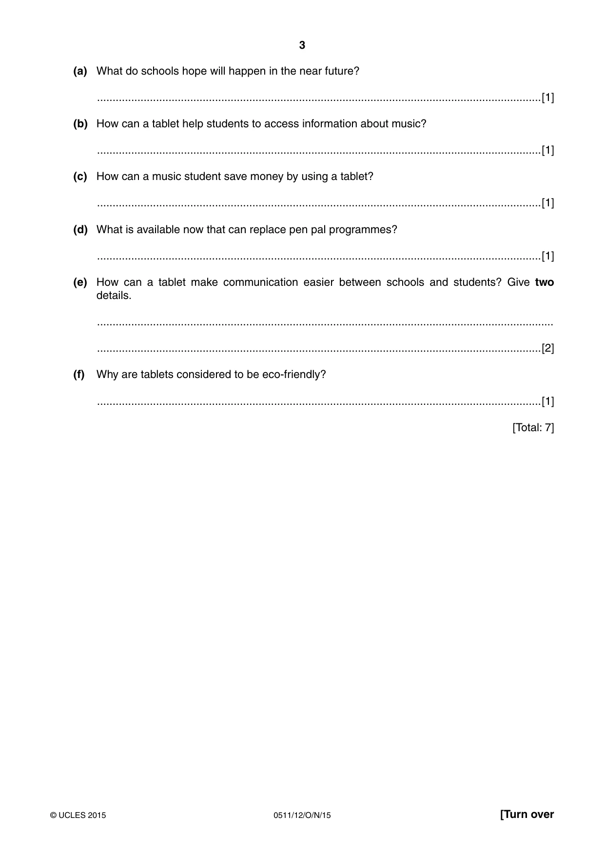 Cambridge IGCSE English - Second Language (count-in oral) 0511 2015 Oct/Nov Paper 1 · Variant 2 question paper, page 3 of 16