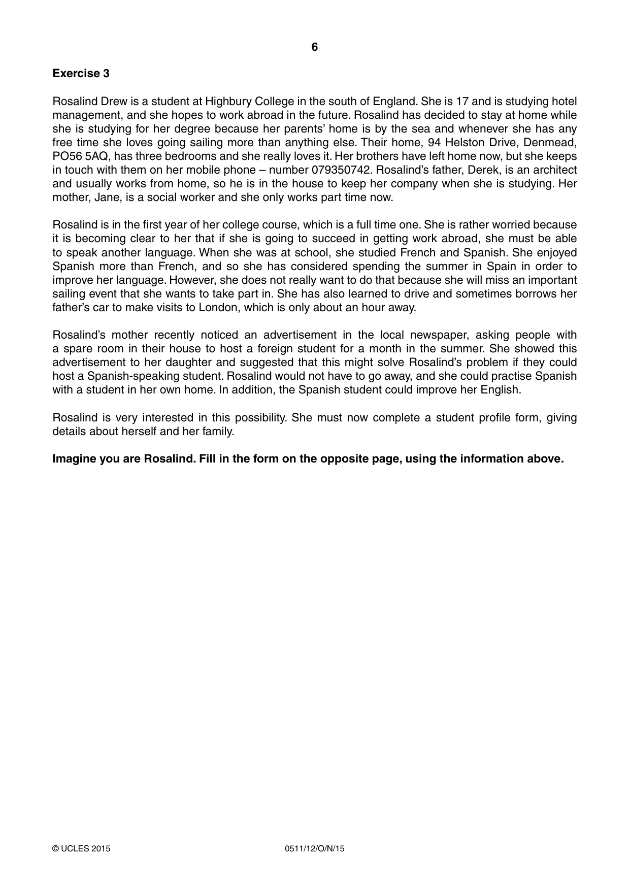 Cambridge IGCSE English - Second Language (count-in oral) 0511 2015 Oct/Nov Paper 1 · Variant 2 question paper, page 6 of 16