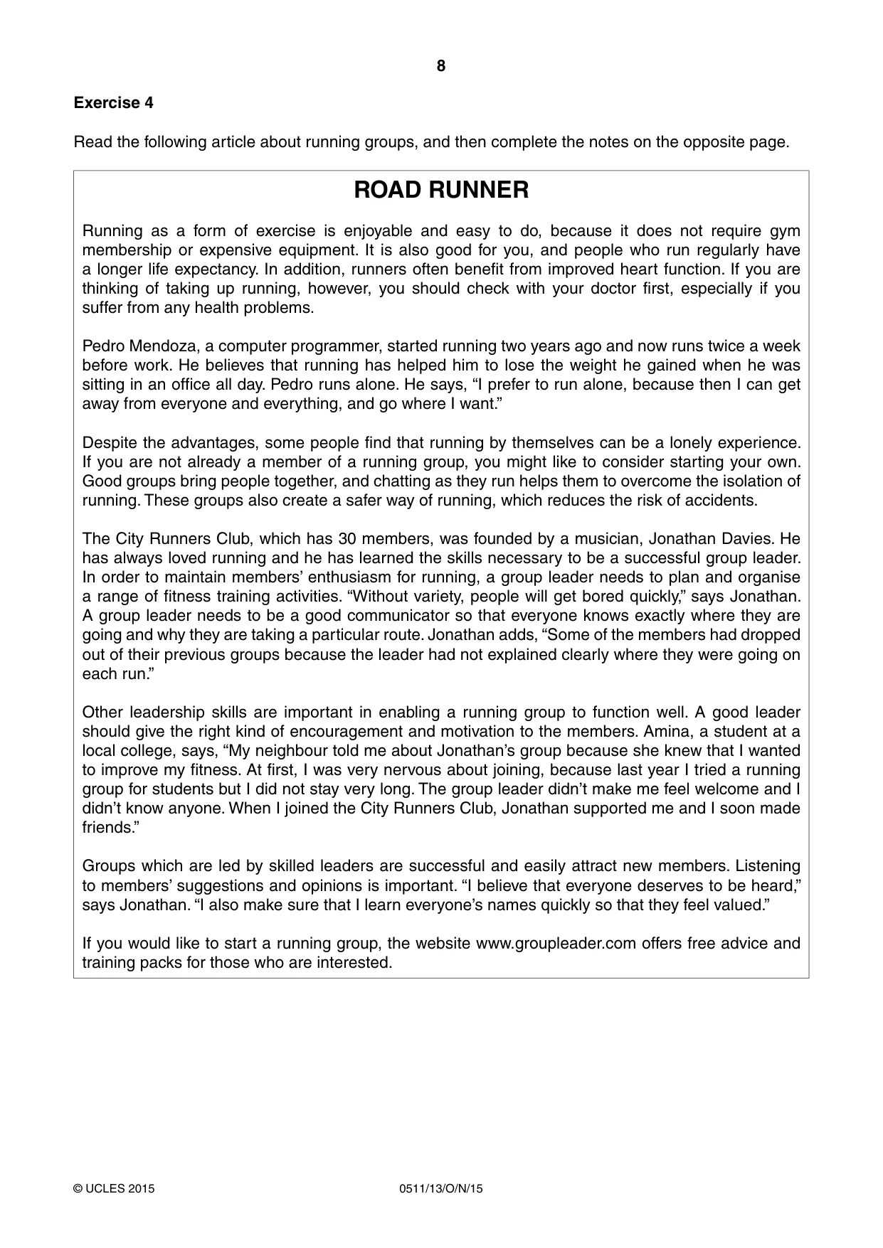 Cambridge IGCSE English - Second Language (count-in oral) 0511 2015 Oct/Nov Paper 1 · Variant 3 question paper, page 8 of 16
