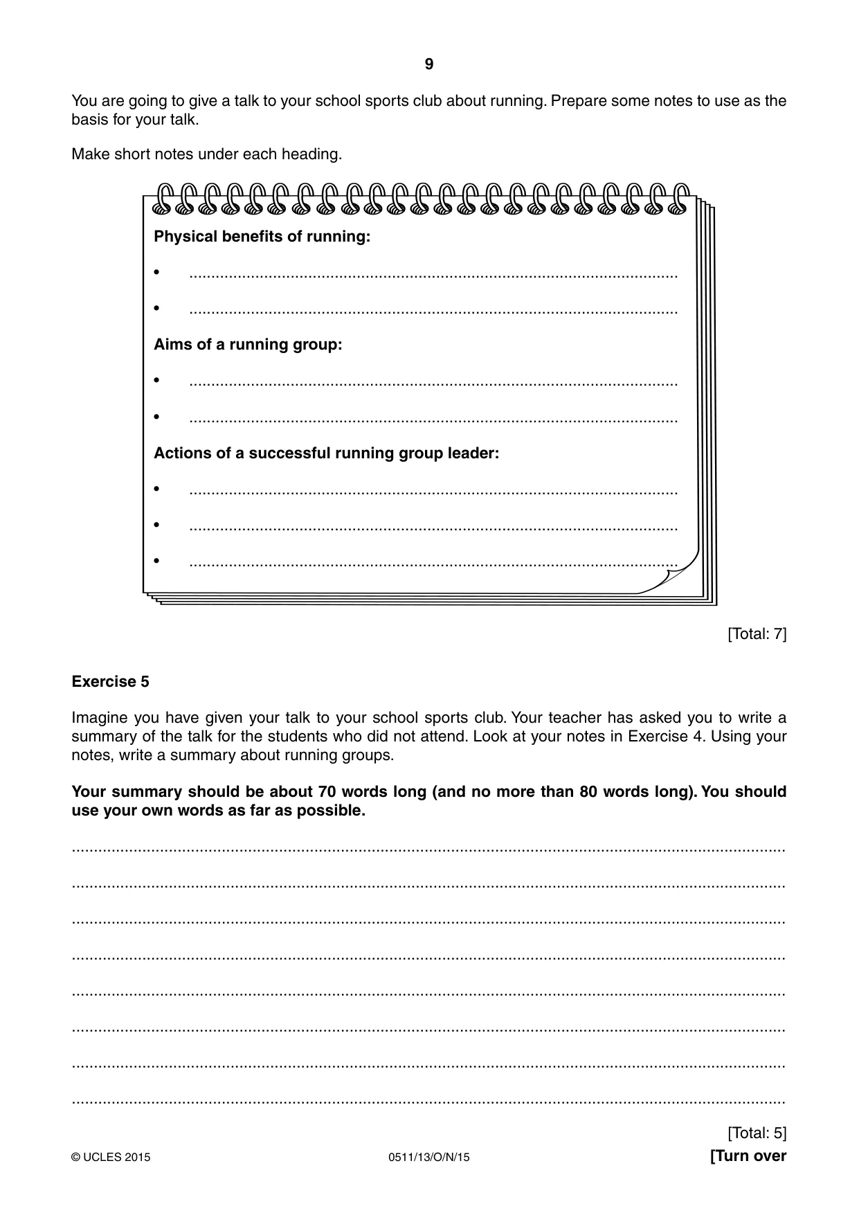 Cambridge IGCSE English - Second Language (count-in oral) 0511 2015 Oct/Nov Paper 1 · Variant 3 question paper, page 9 of 16