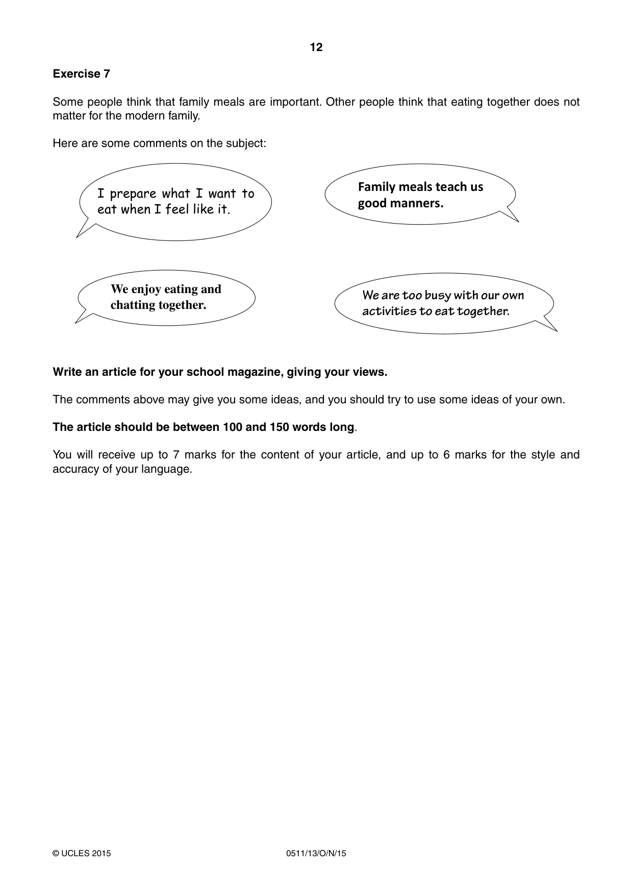 Cambridge IGCSE English - Second Language (count-in oral) 0511 2015 Oct/Nov Paper 1 · Variant 3 question paper, page 12 of 16