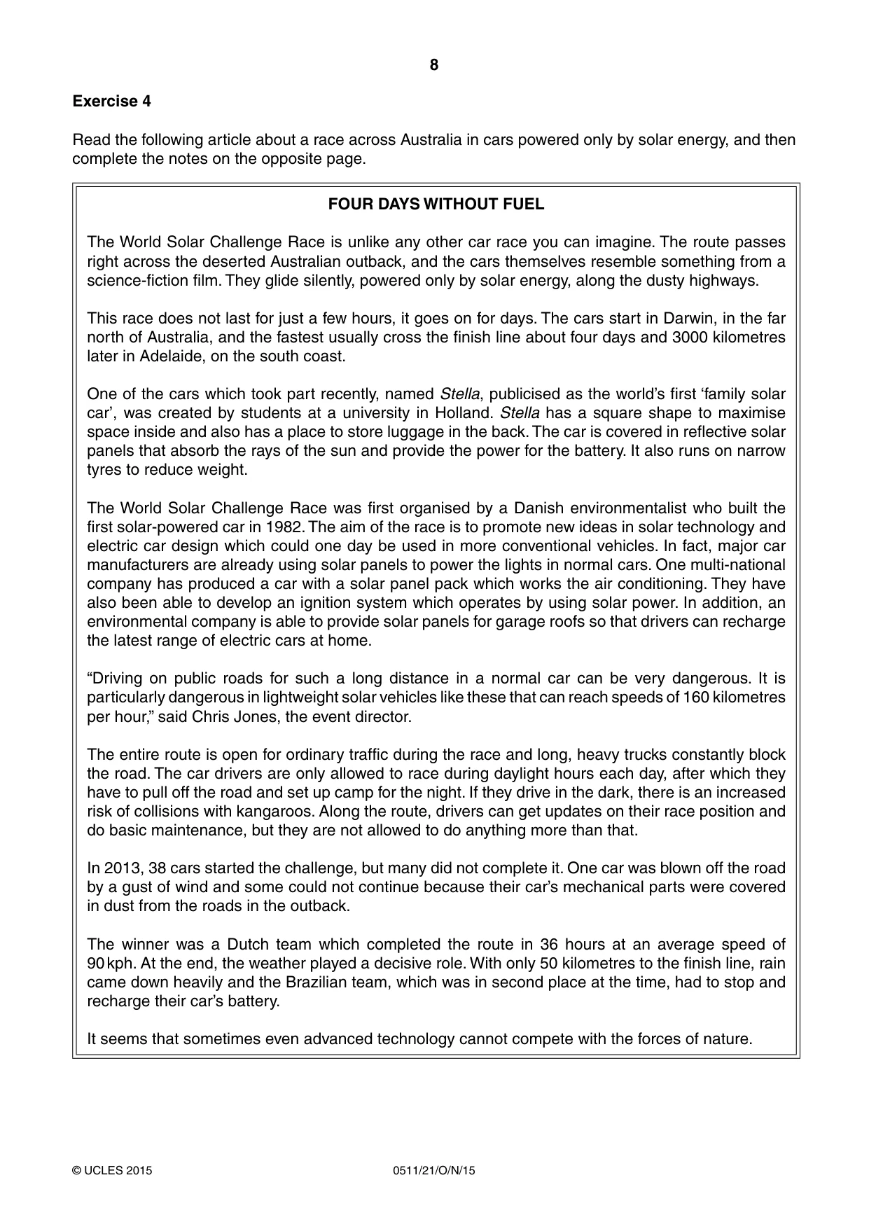 Cambridge IGCSE English - Second Language (count-in oral) 0511 2015 Oct/Nov Paper 2 · Variant 1 question paper, page 8 of 16