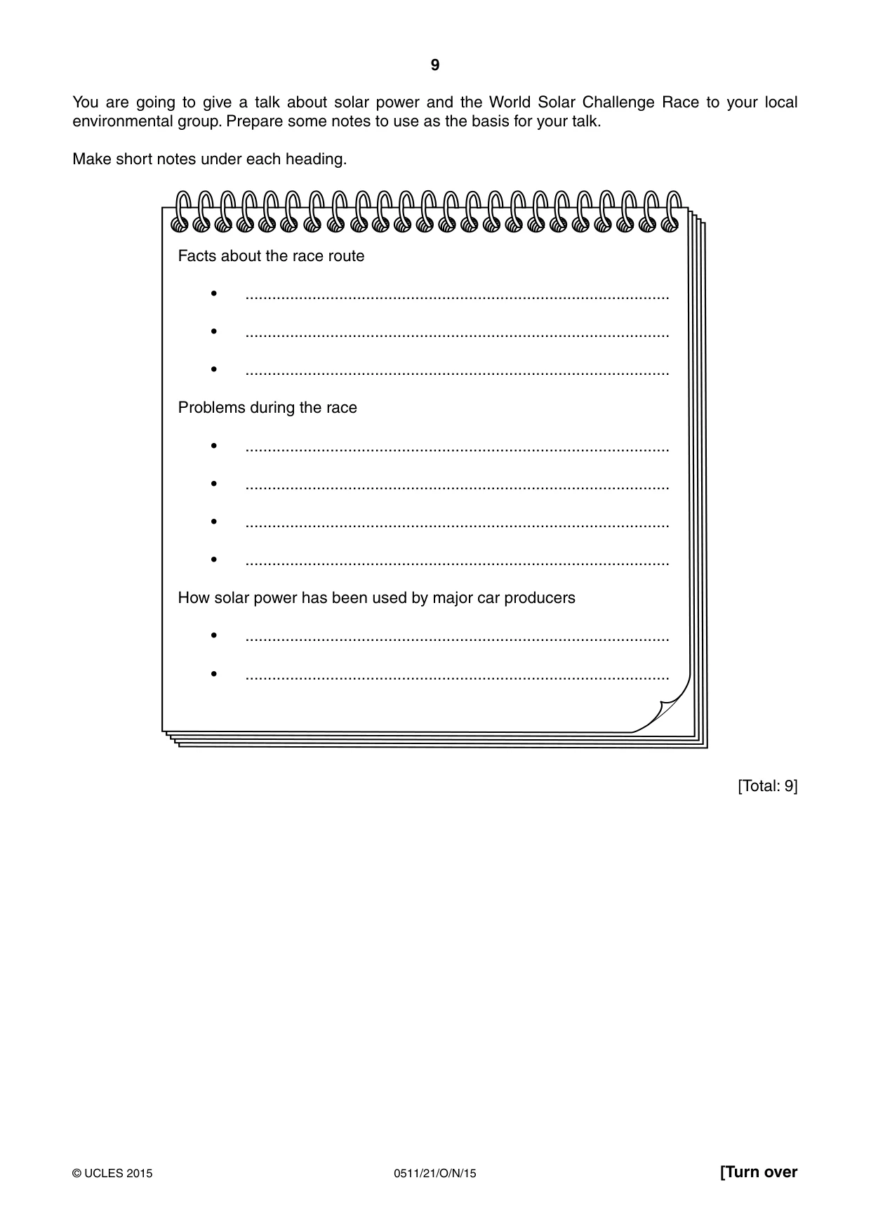 Cambridge IGCSE English - Second Language (count-in oral) 0511 2015 Oct/Nov Paper 2 · Variant 1 question paper, page 9 of 16