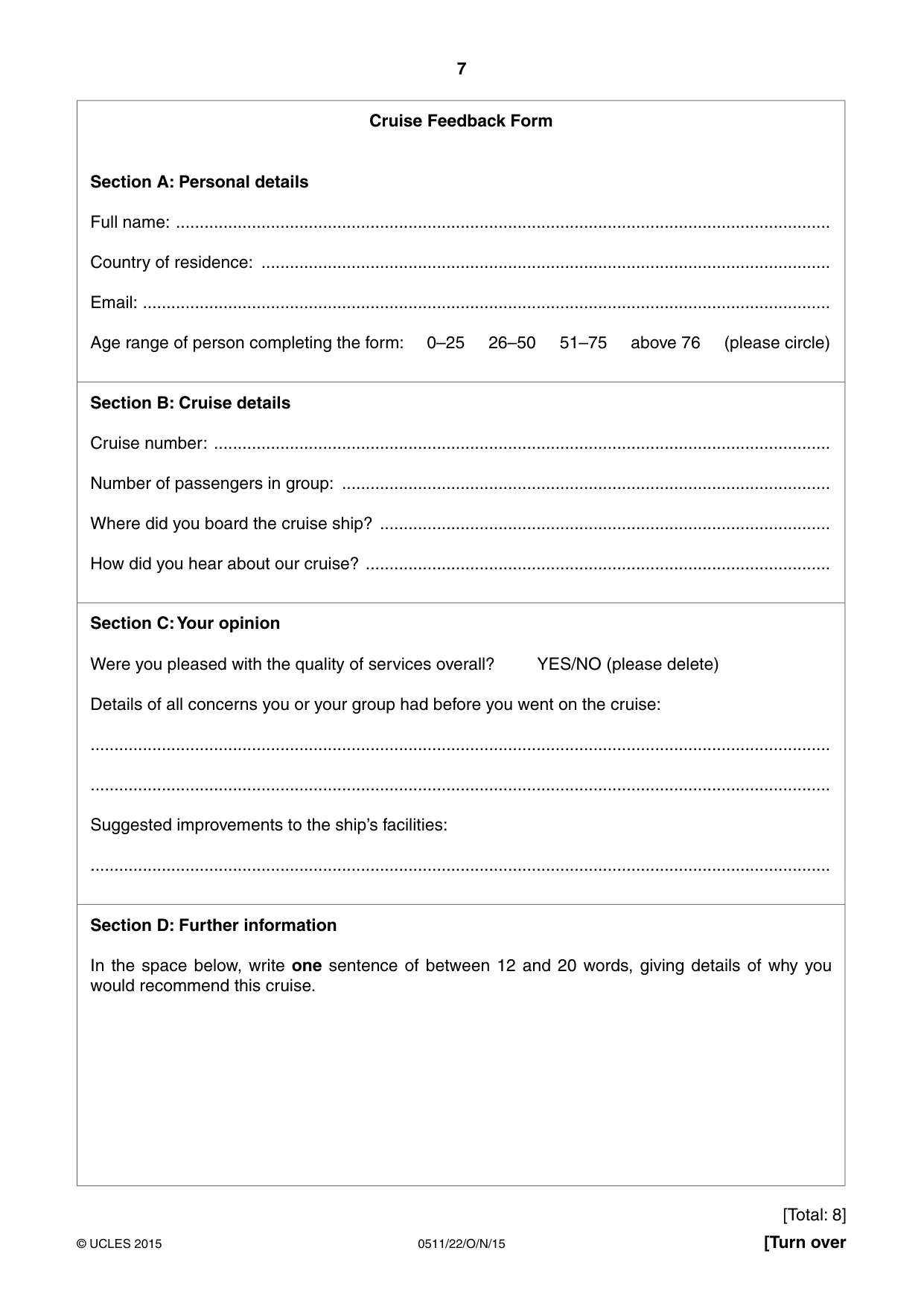 Cambridge IGCSE English - Second Language (count-in oral) 0511 2015 Oct/Nov Paper 2 · Variant 2 question paper, page 7 of 16