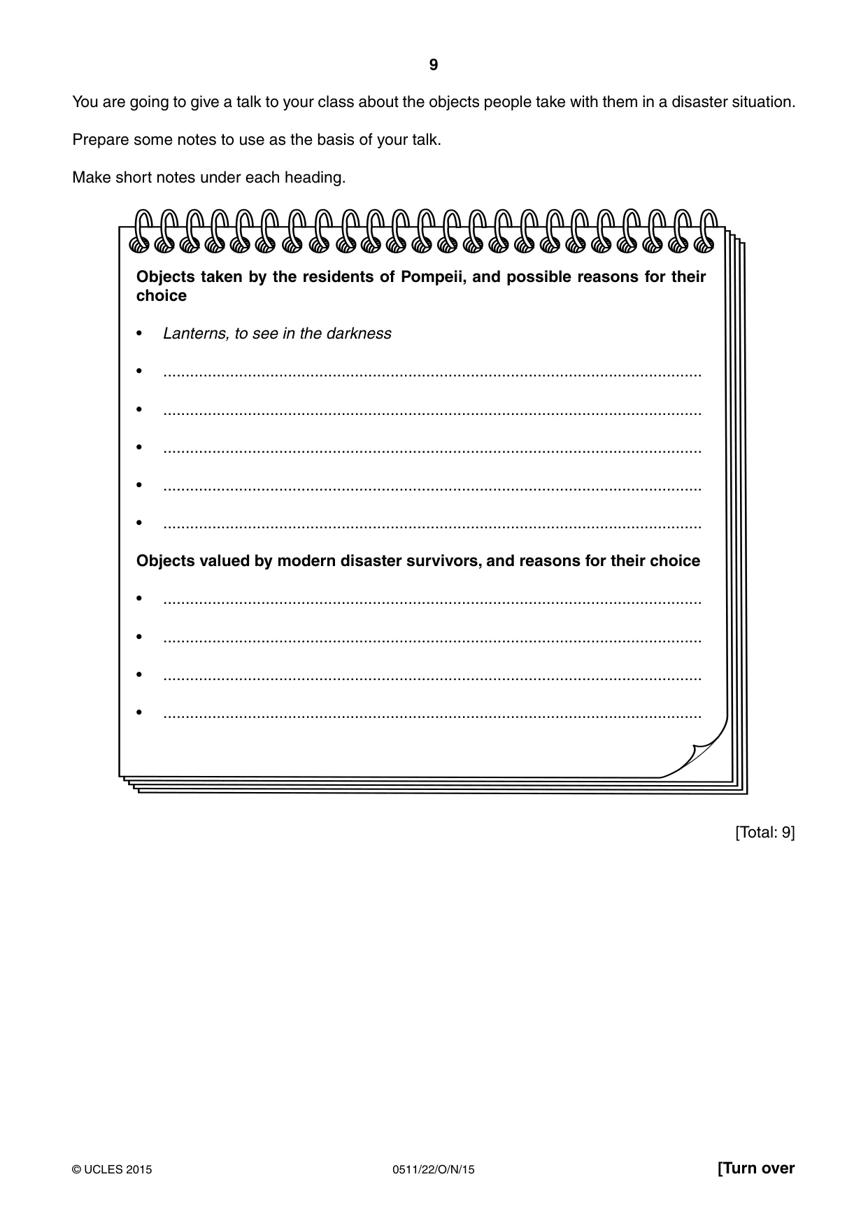 Cambridge IGCSE English - Second Language (count-in oral) 0511 2015 Oct/Nov Paper 2 · Variant 2 question paper, page 9 of 16