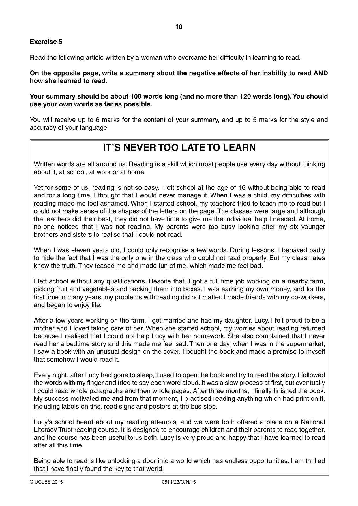 Cambridge IGCSE English - Second Language (count-in oral) 0511 2015 Oct/Nov Paper 2 · Variant 3 question paper, page 10 of 16