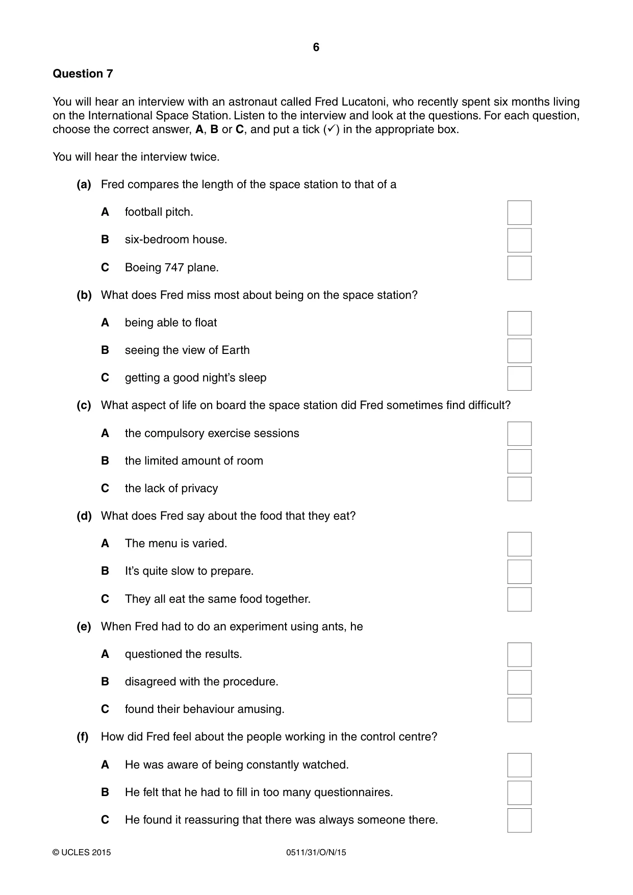 Cambridge IGCSE English - Second Language (count-in oral) 0511 2015 Oct/Nov Paper 3 · Variant 1 question paper, page 6 of 8