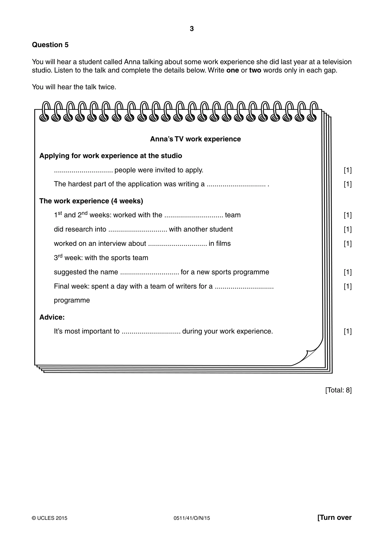 Cambridge IGCSE English - Second Language (count-in oral) 0511 2015 Oct/Nov Paper 4 · Variant 1 question paper, page 3 of 12