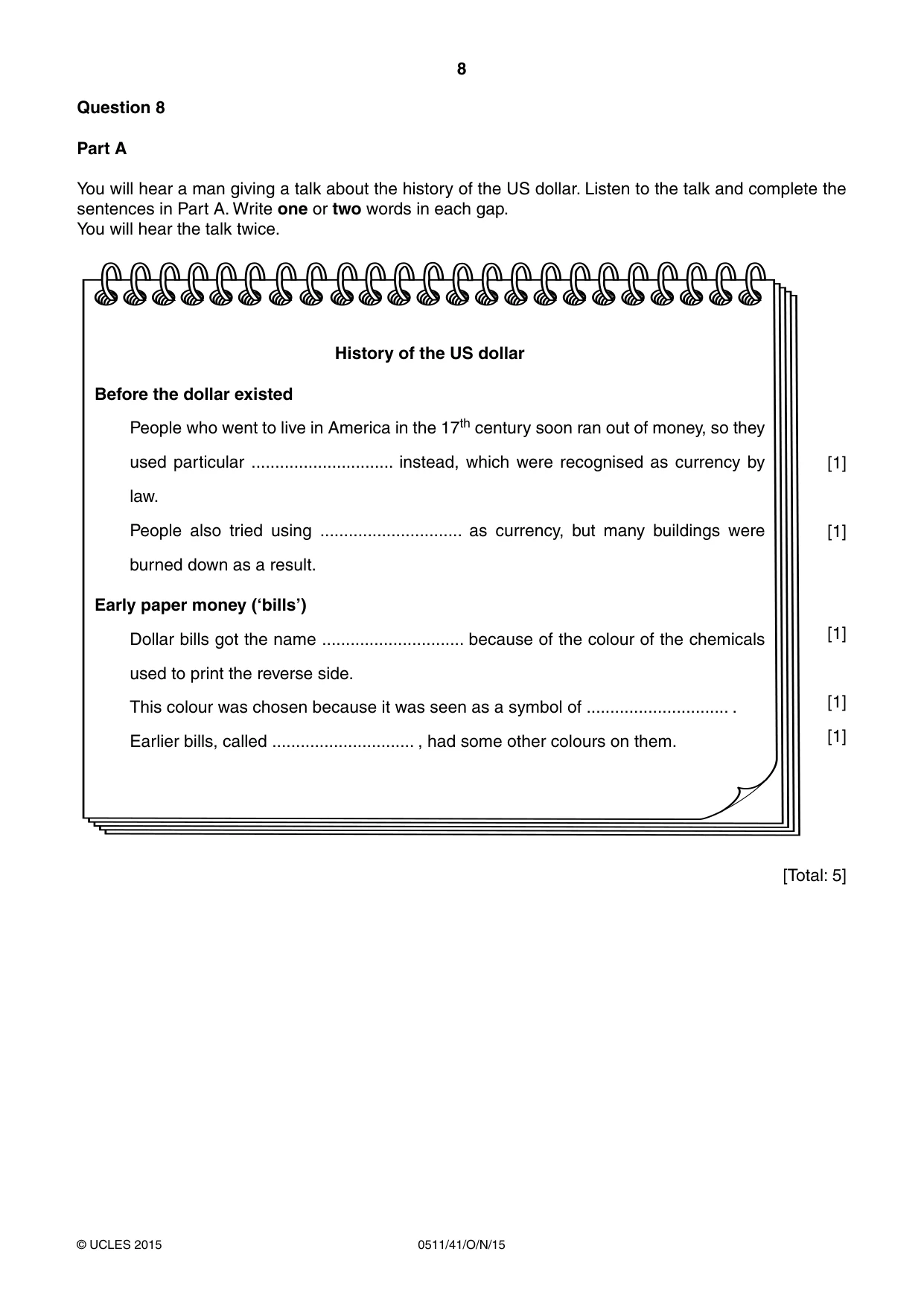 Cambridge IGCSE English - Second Language (count-in oral) 0511 2015 Oct/Nov Paper 4 · Variant 1 question paper, page 8 of 12