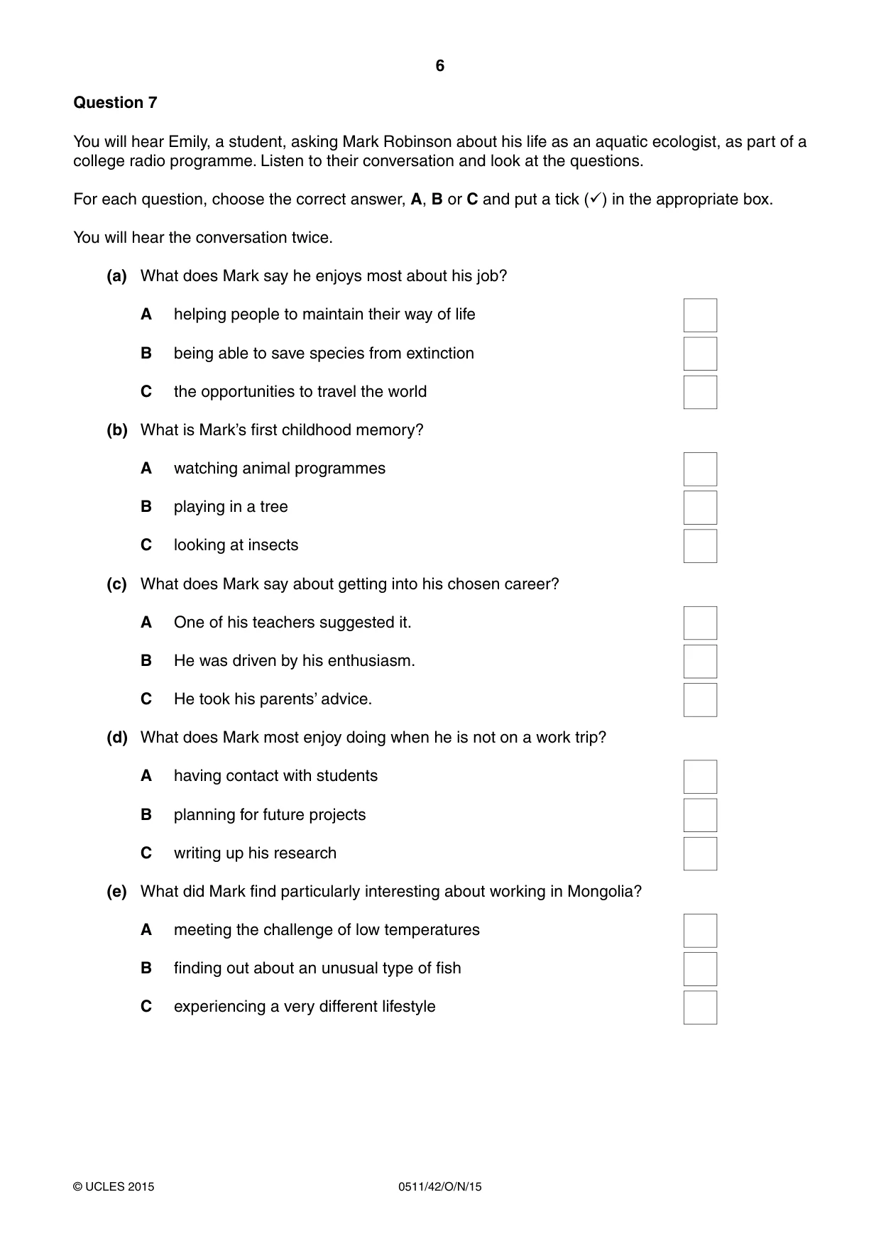 Cambridge IGCSE English - Second Language (count-in oral) 0511 2015 Oct/Nov Paper 4 · Variant 2 question paper, page 6 of 12
