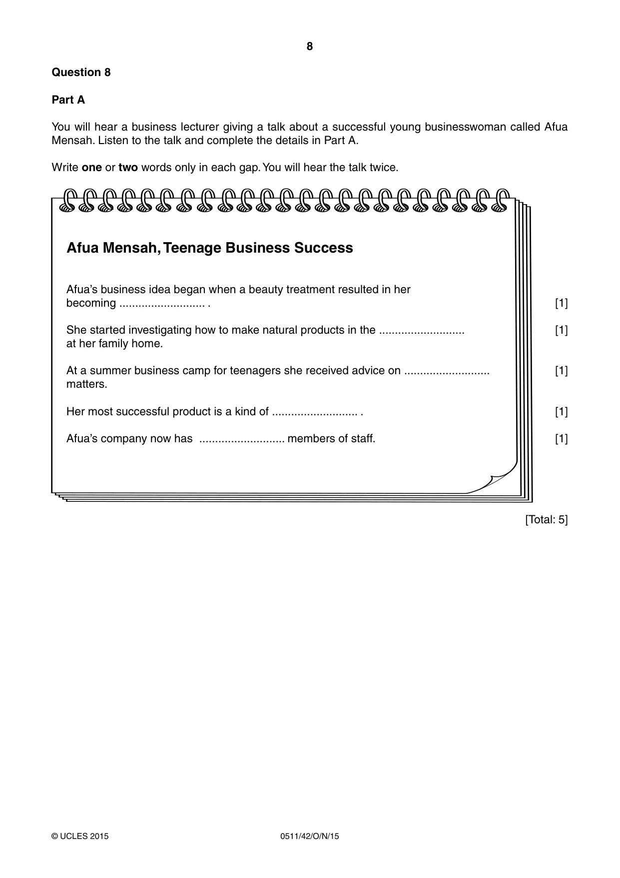 Cambridge IGCSE English - Second Language (count-in oral) 0511 2015 Oct/Nov Paper 4 · Variant 2 question paper, page 8 of 12