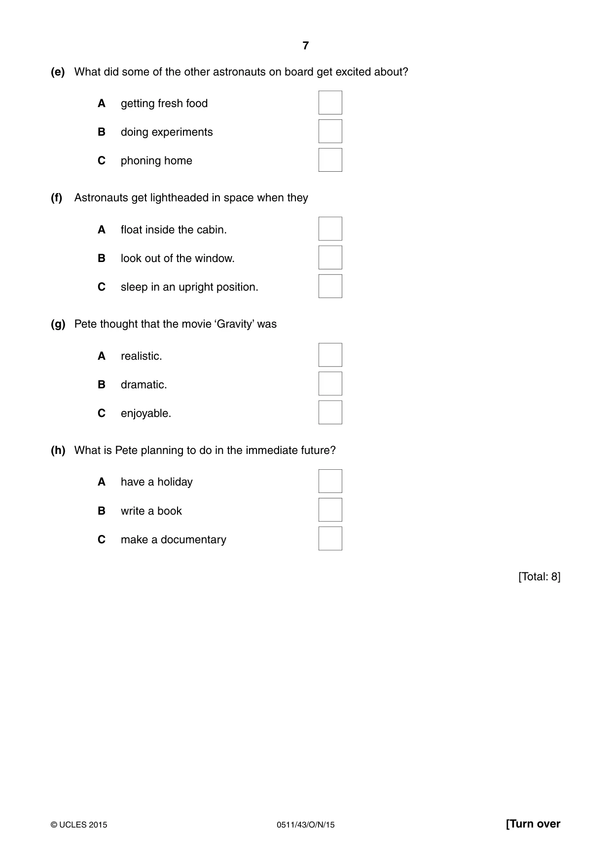 Cambridge IGCSE English - Second Language (count-in oral) 0511 2015 Oct/Nov Paper 4 · Variant 3 question paper, page 7 of 12