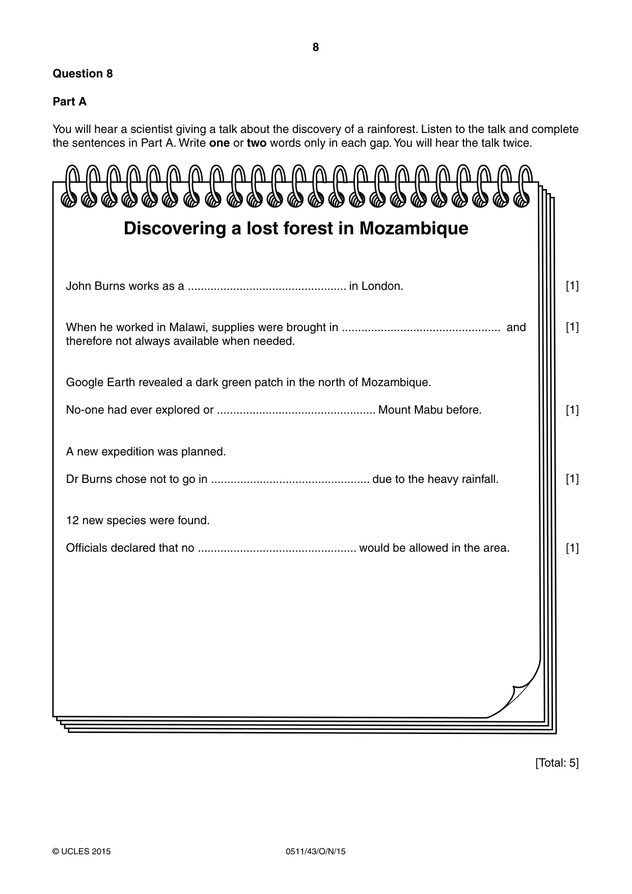 Cambridge IGCSE English - Second Language (count-in oral) 0511 2015 Oct/Nov Paper 4 · Variant 3 question paper, page 8 of 12