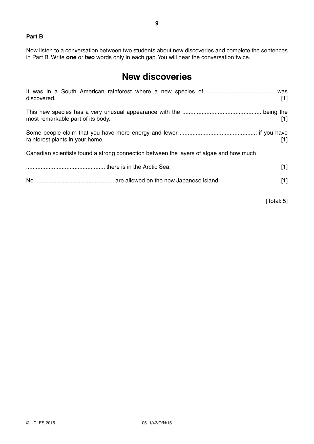 Cambridge IGCSE English - Second Language (count-in oral) 0511 2015 Oct/Nov Paper 4 · Variant 3 question paper, page 9 of 12