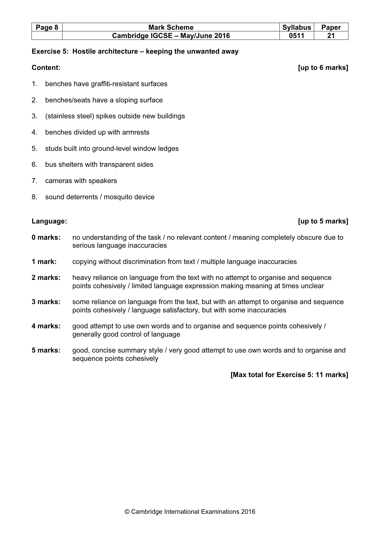 Mark scheme, page 8 of 11