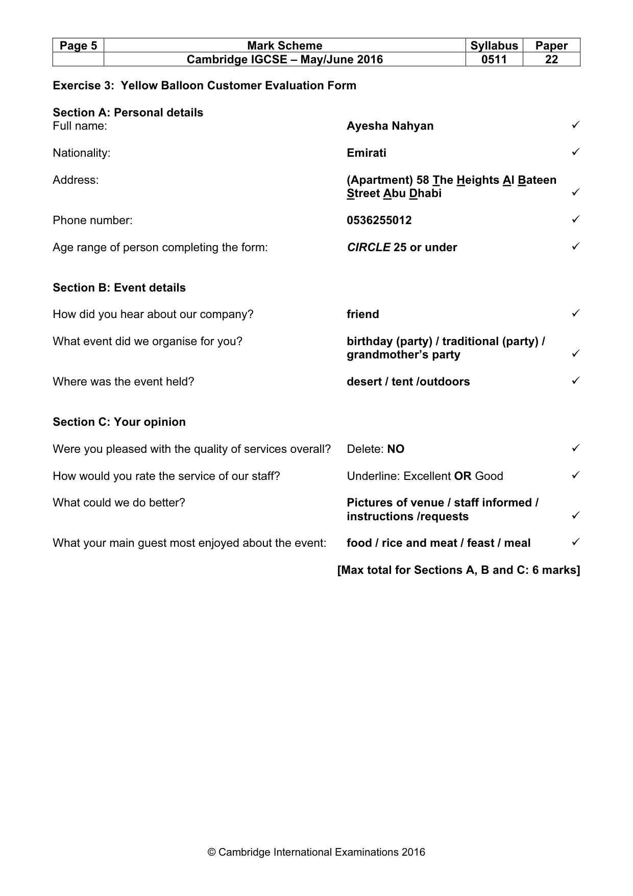 Mark scheme, page 5 of 11