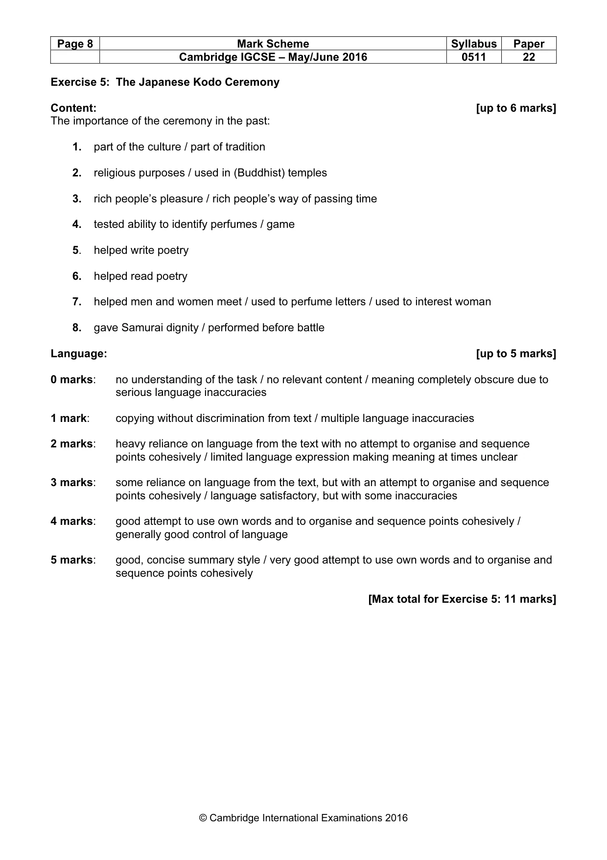 Mark scheme, page 8 of 11