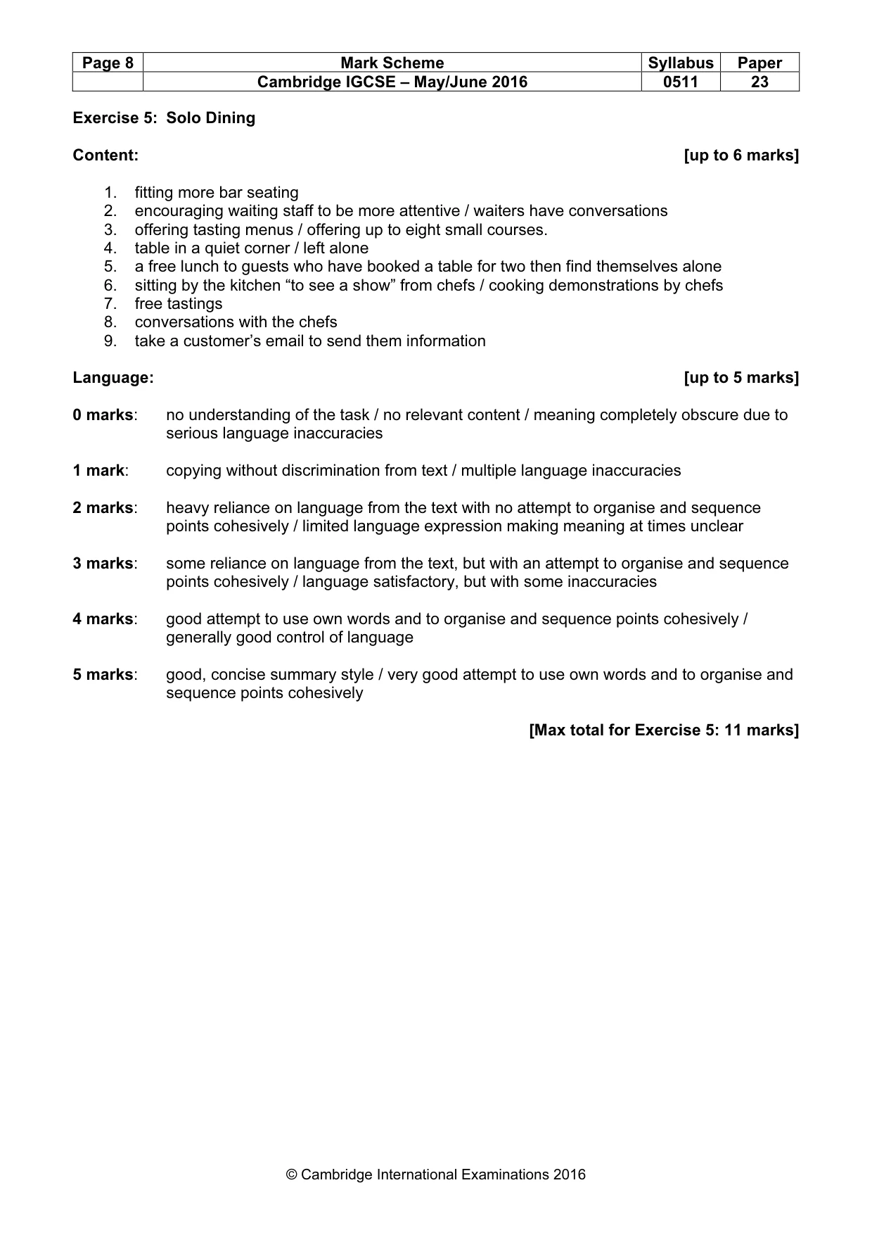 Mark scheme, page 8 of 11