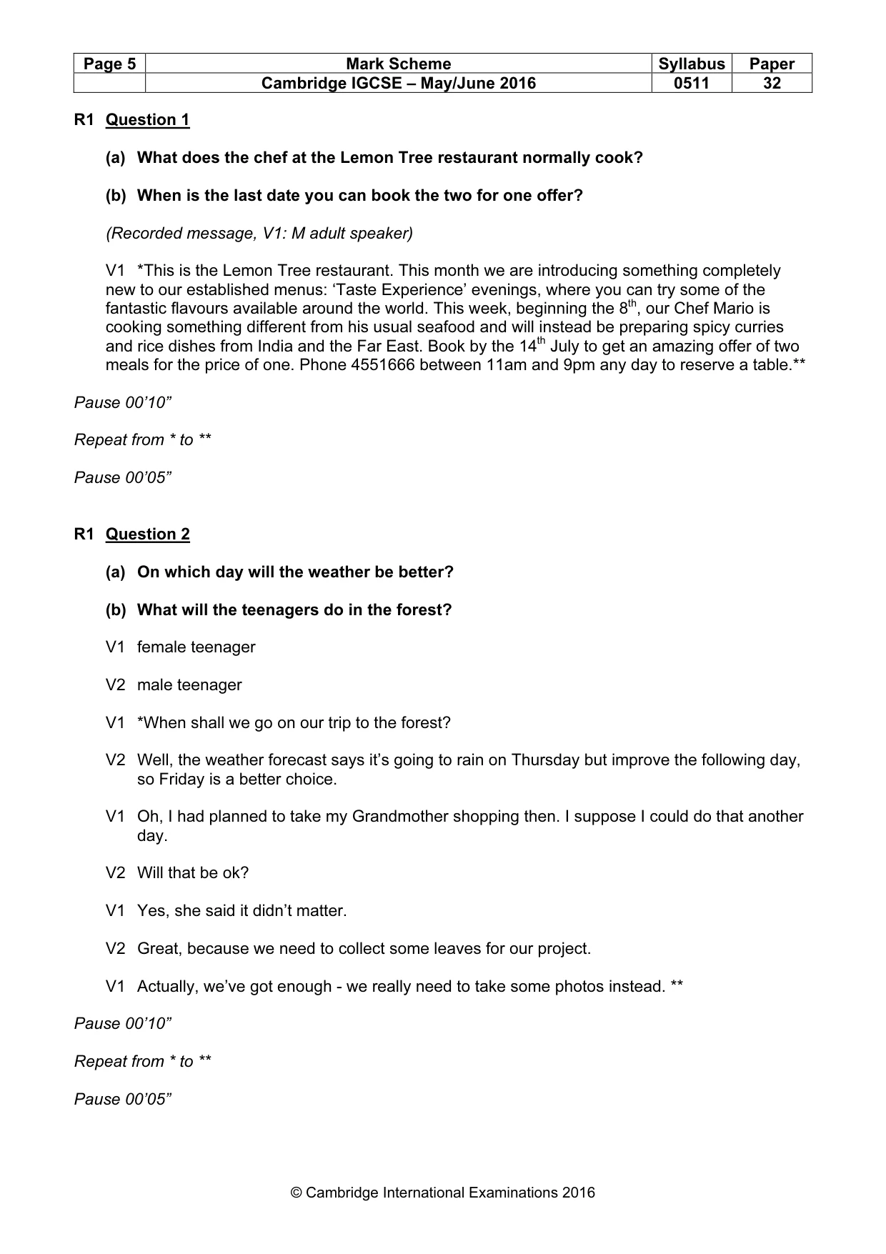 Mark scheme, page 5 of 11