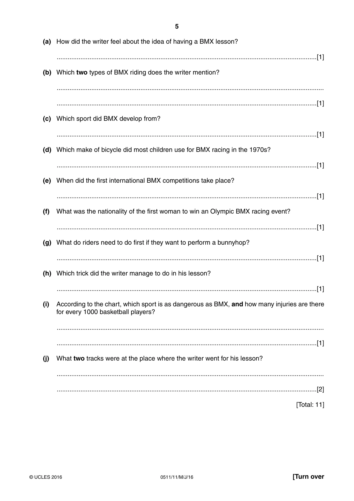 Cambridge IGCSE English - Second Language (count-in oral) 0511 2016 May/June Paper 1 · Variant 1 question paper, page 5 of 16