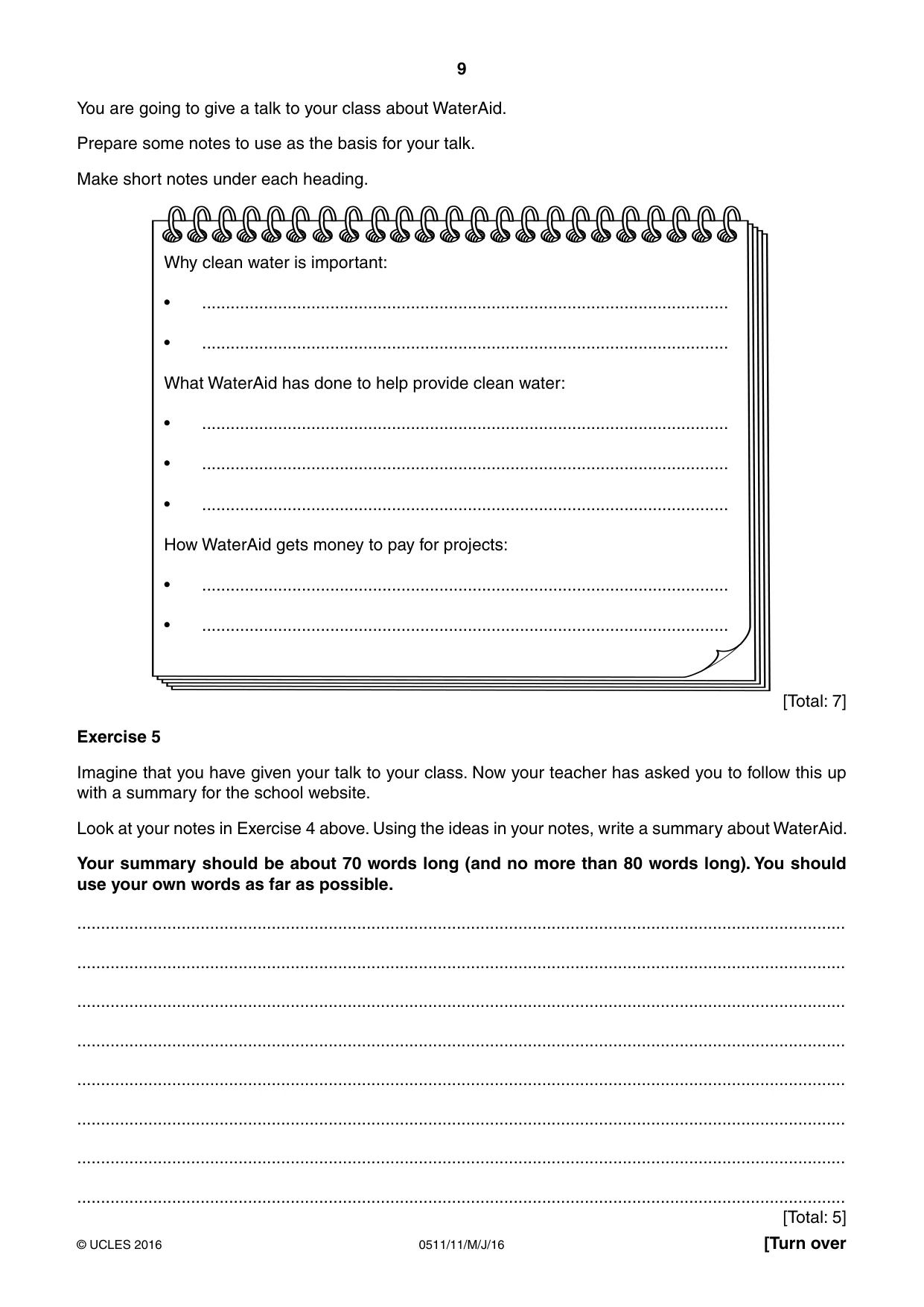 Cambridge IGCSE English - Second Language (count-in oral) 0511 2016 May/June Paper 1 · Variant 1 question paper, page 9 of 16