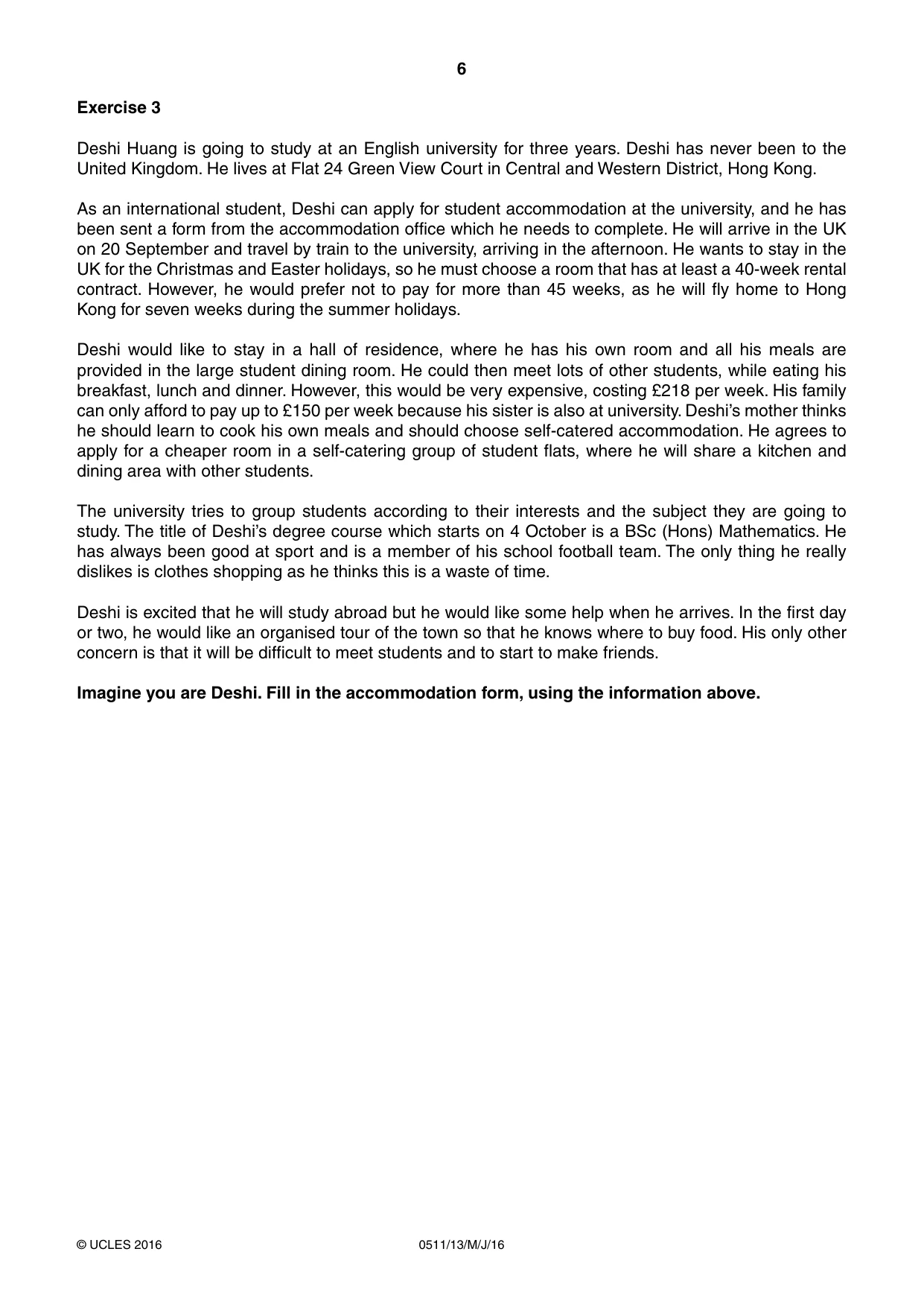 Cambridge IGCSE English - Second Language (count-in oral) 0511 2016 May/June Paper 1 · Variant 3 question paper, page 6 of 16