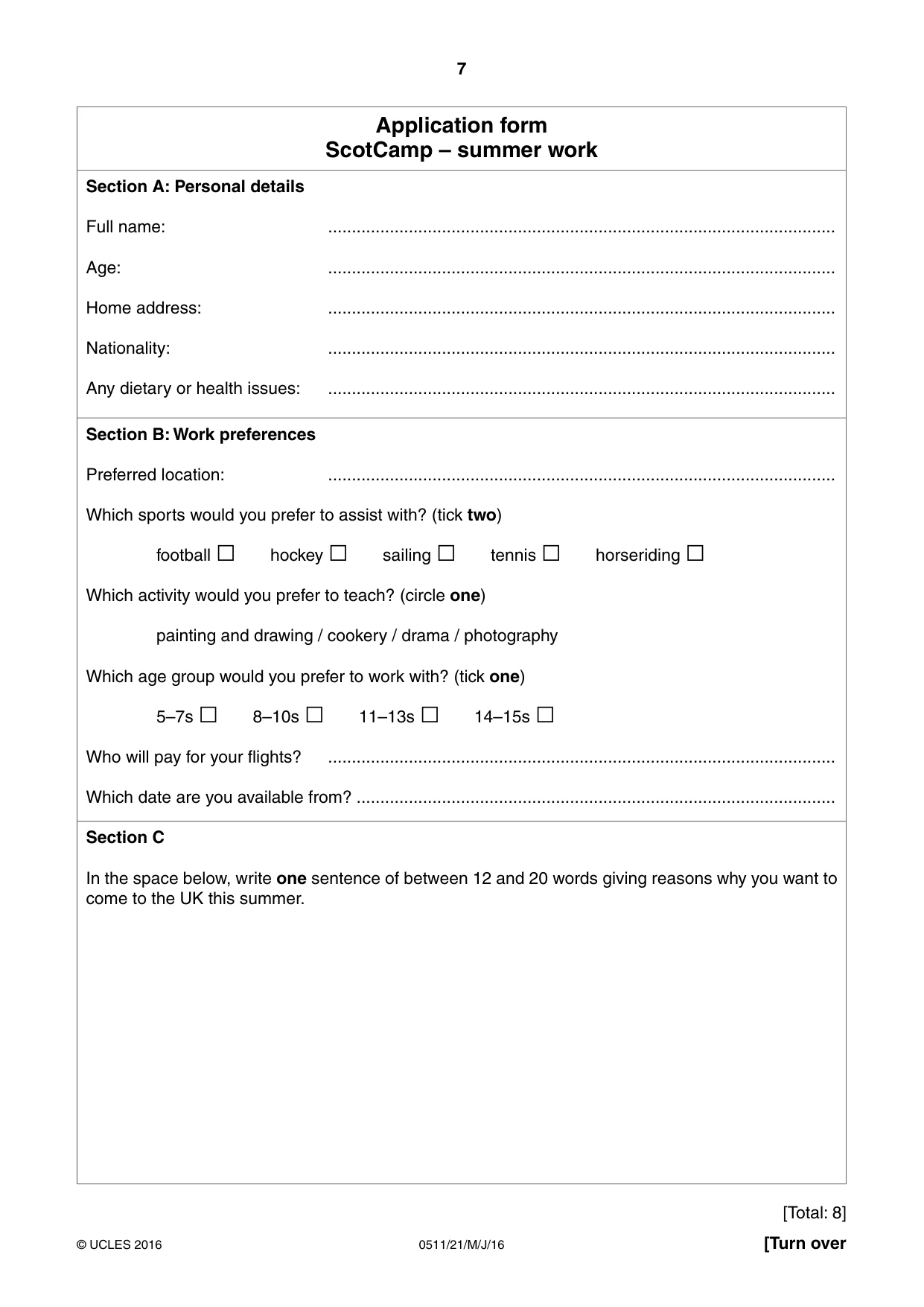Cambridge IGCSE English - Second Language (count-in oral) 0511 2016 May/June Paper 2 · Variant 1 question paper, page 7 of 16