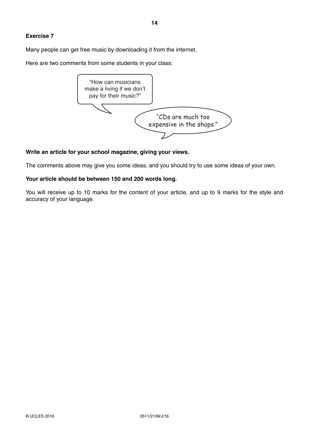Cambridge IGCSE English - Second Language (count-in oral) 0511 2016 May/June Paper 2 · Variant 1 question paper, page 14 of 16