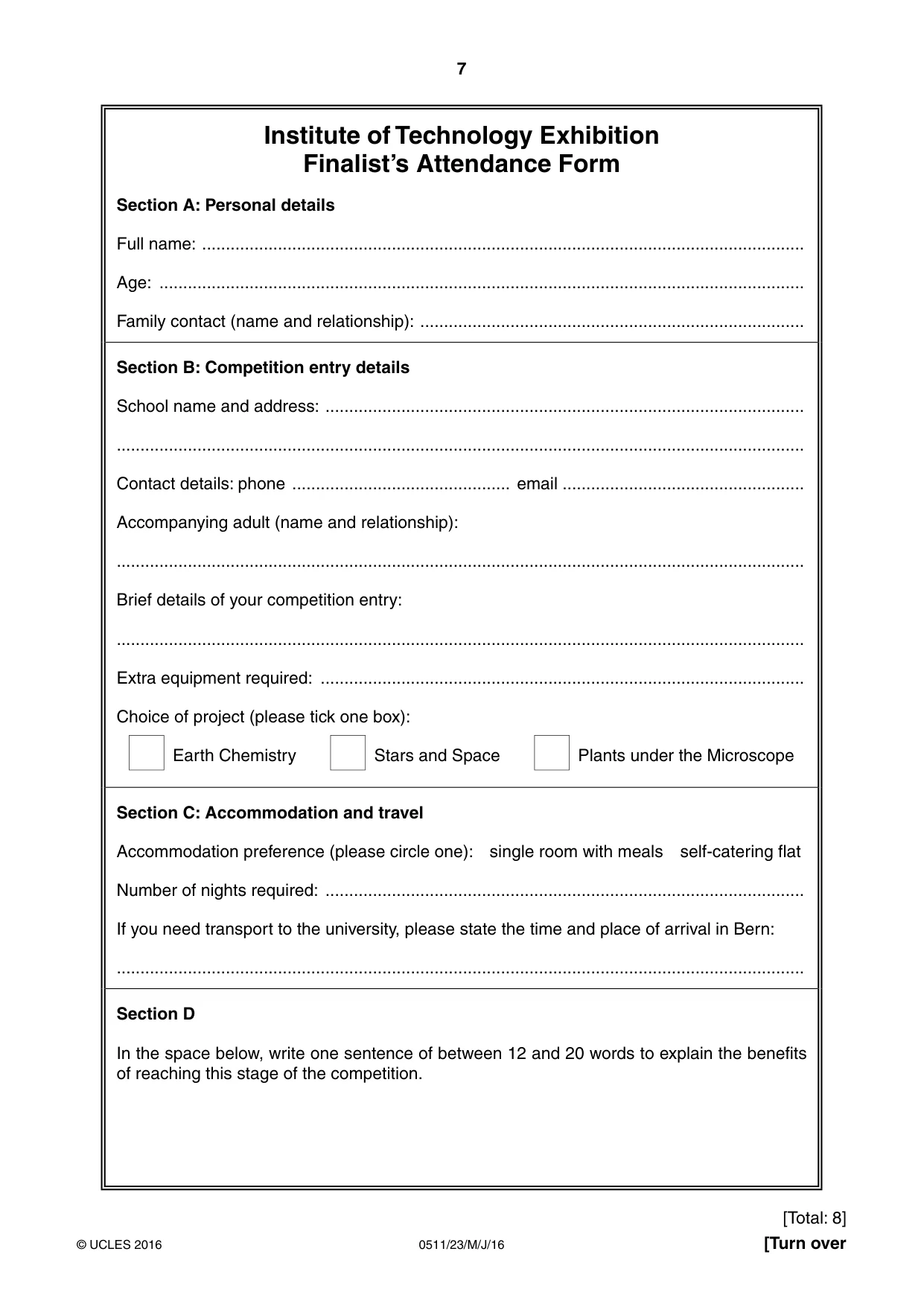 Cambridge IGCSE English - Second Language (count-in oral) 0511 2016 May/June Paper 2 · Variant 3 question paper, page 7 of 16