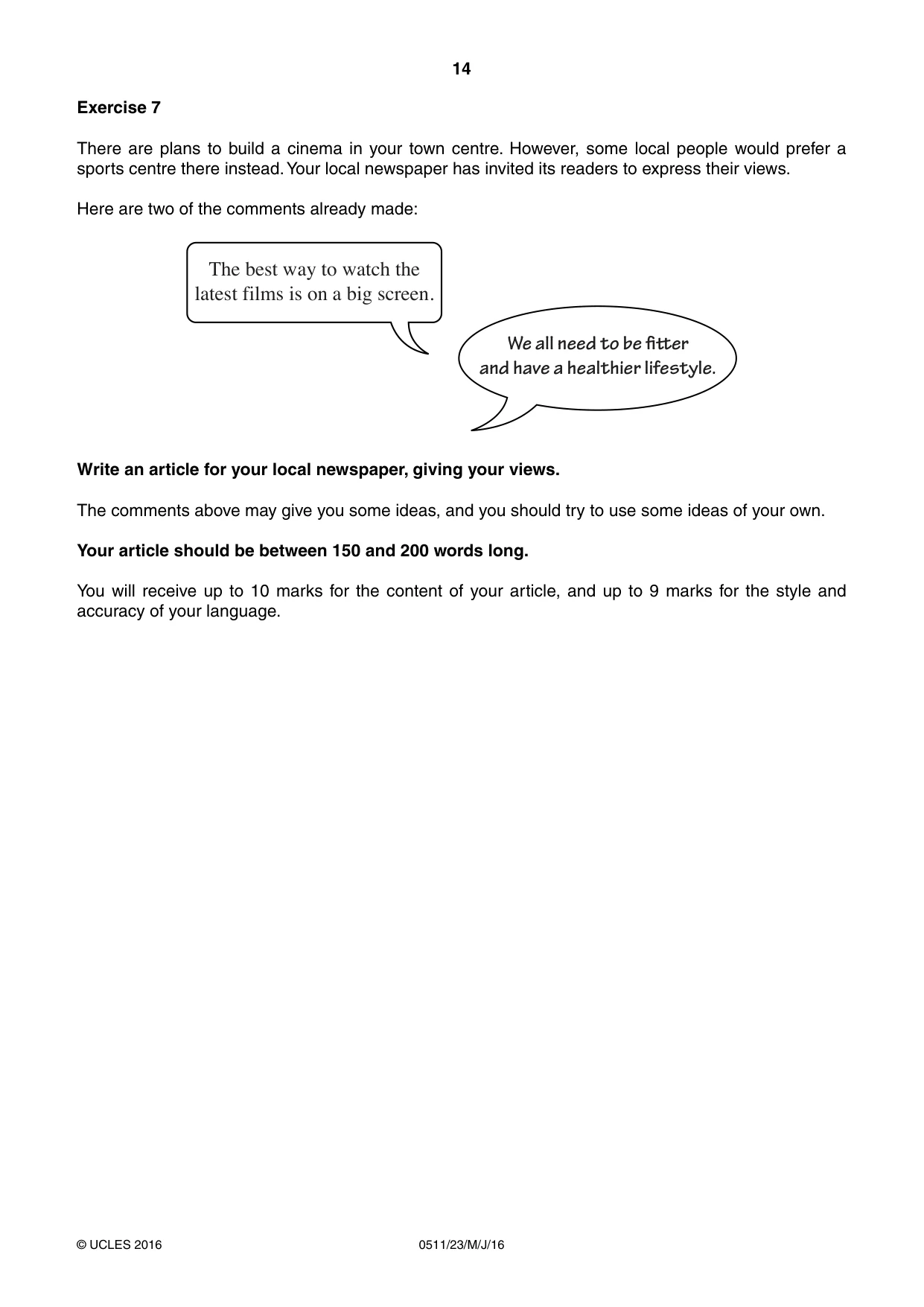 Cambridge IGCSE English - Second Language (count-in oral) 0511 2016 May/June Paper 2 · Variant 3 question paper, page 14 of 16