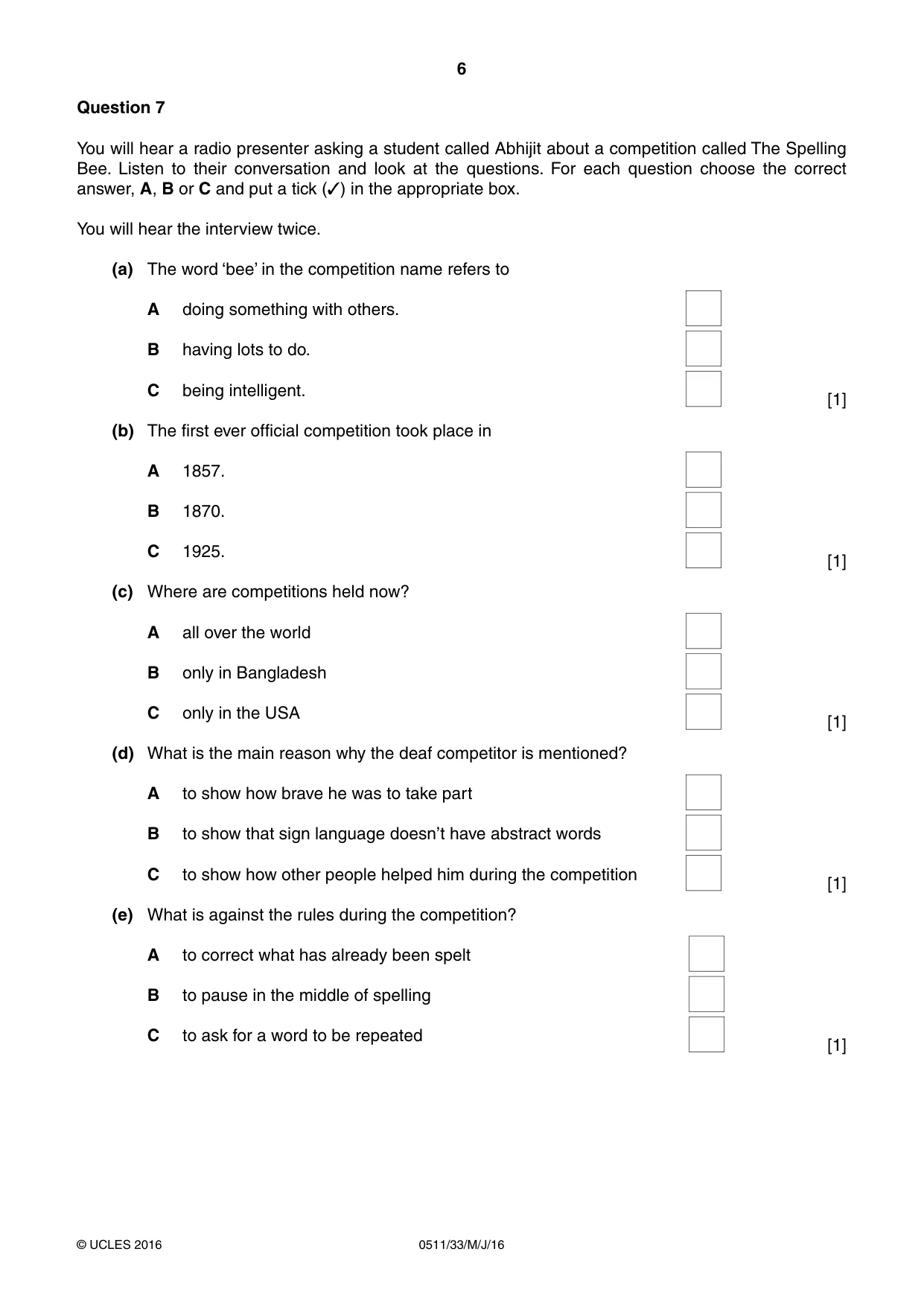 Cambridge IGCSE English - Second Language (count-in oral) 0511 2016 May/June Paper 3 · Variant 3 question paper, page 6 of 8