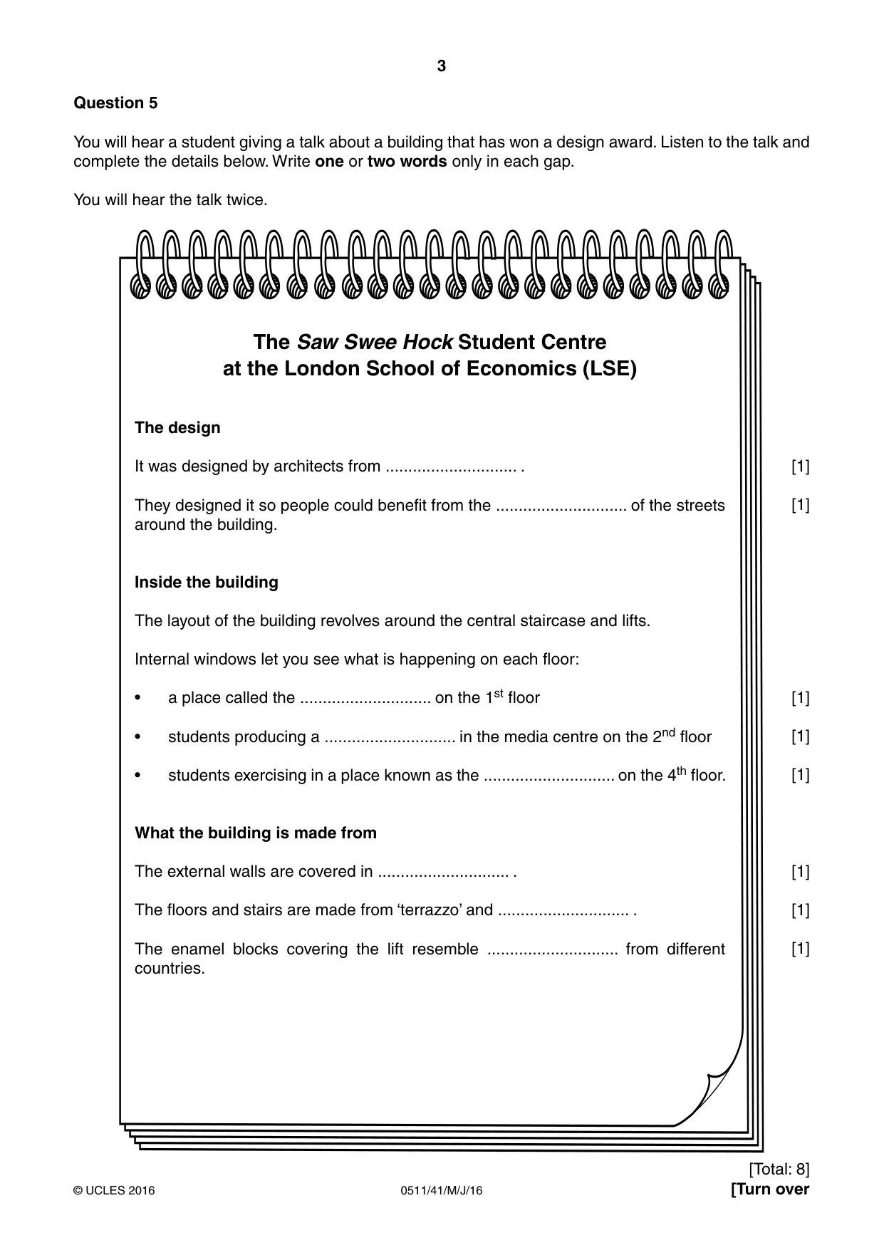 Cambridge IGCSE English - Second Language (count-in oral) 0511 2016 May/June Paper 4 · Variant 1 question paper, page 3 of 12