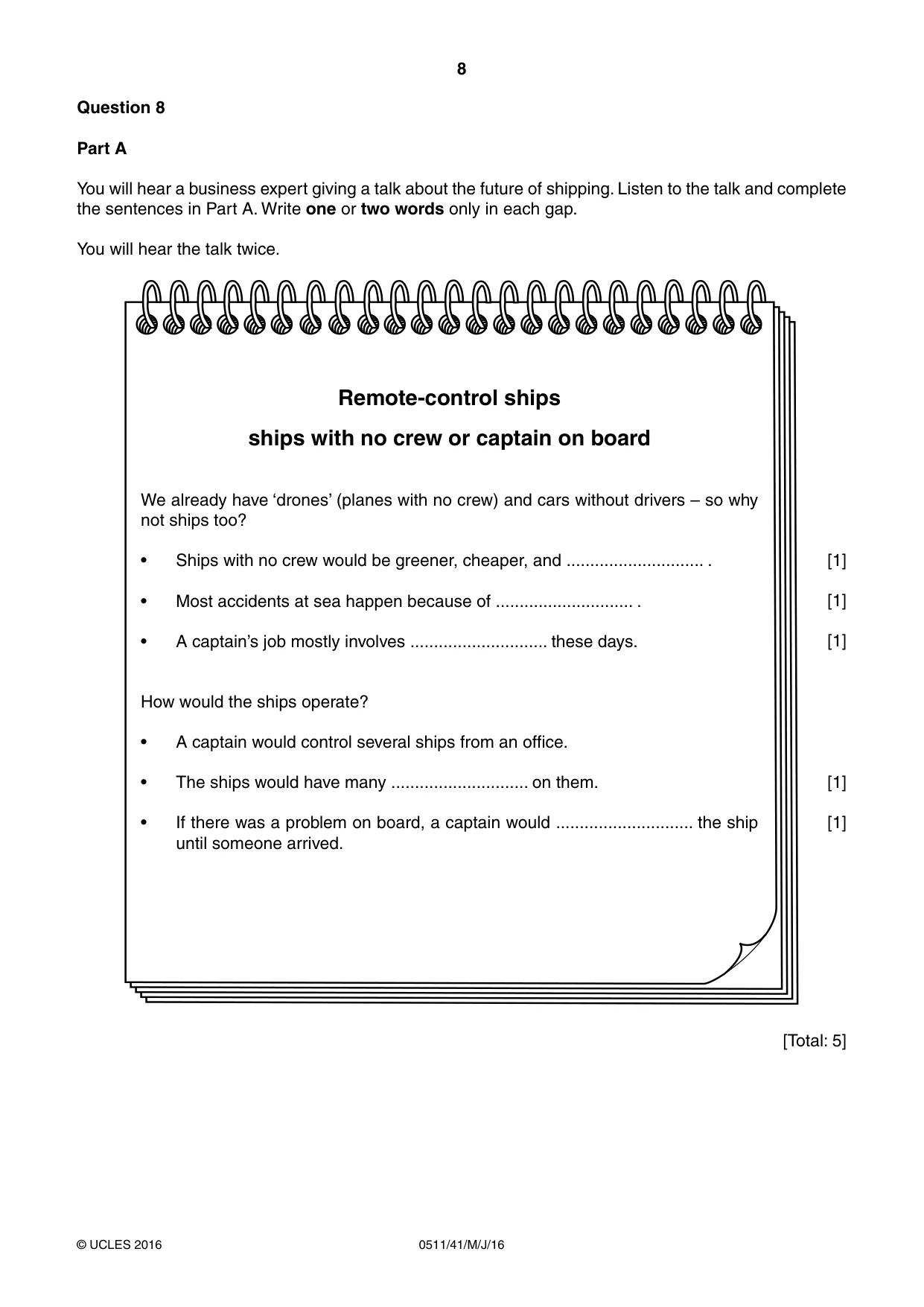 Cambridge IGCSE English - Second Language (count-in oral) 0511 2016 May/June Paper 4 · Variant 1 question paper, page 8 of 12